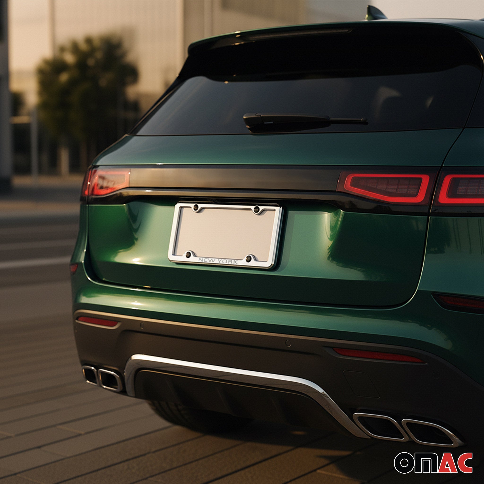 NEW YORK Print License Plate Frame Chrome Stainless Steel 2 Pcs.