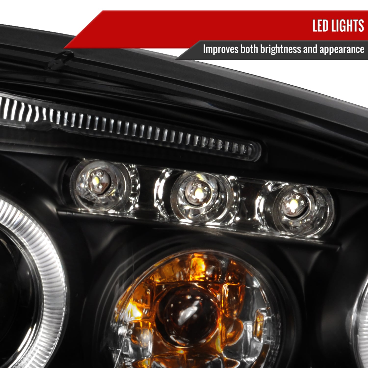 2004-2007 Chevy Malibu Dual Halo Projector Headlights Matte Black/Clear Lens