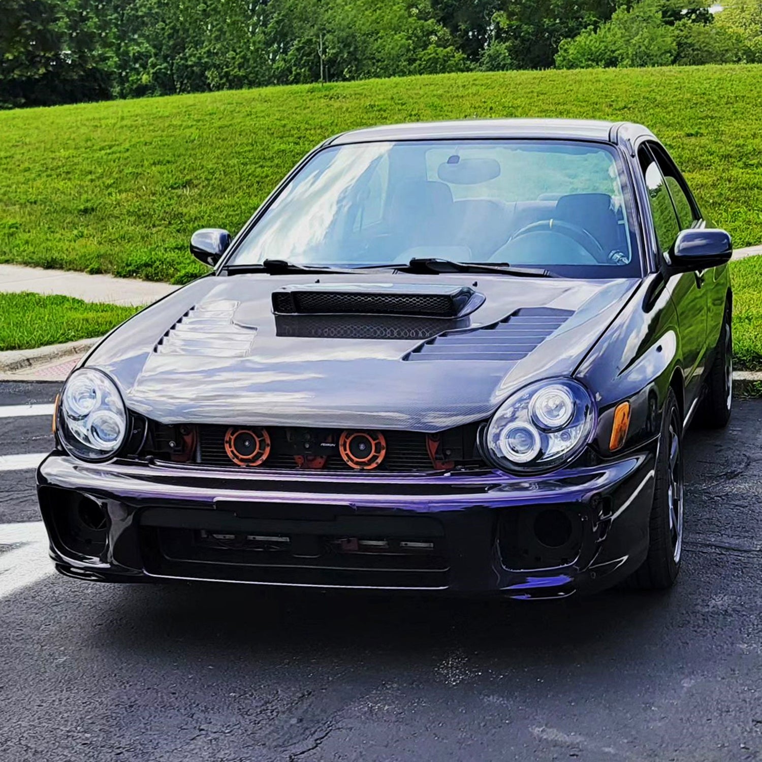 2002-2003 Subaru Impreza Dual Halo Bug Eye Projector Headlights Matt Black