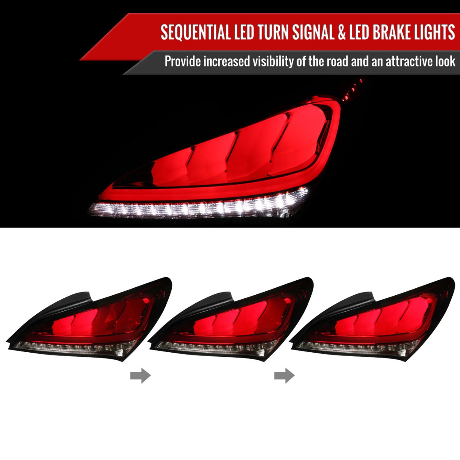 2010-2016 Hyundai Genesis Coupe White Bar LED Tail Lights Chrome/Red Smoke