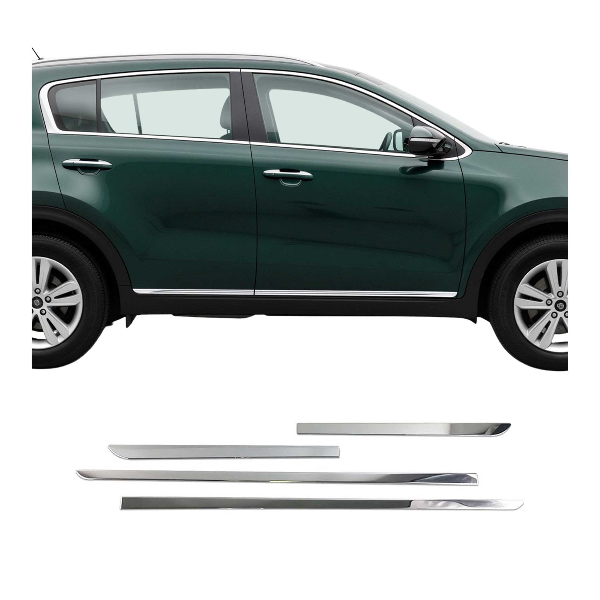 2015-2016 Kia Sportage Side Door Molding Trim Skirt Garnish Stainless Steel Silver 4Pcs