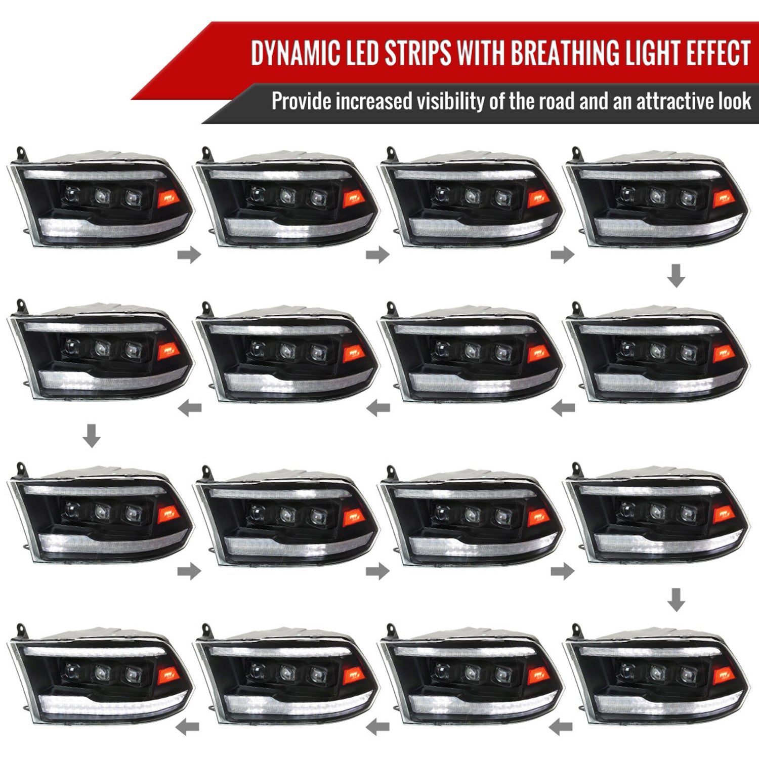 2009-2018 Dodge RAM 1500 RAM Classic / RAM 2500 3500 Full LED Headlights Black