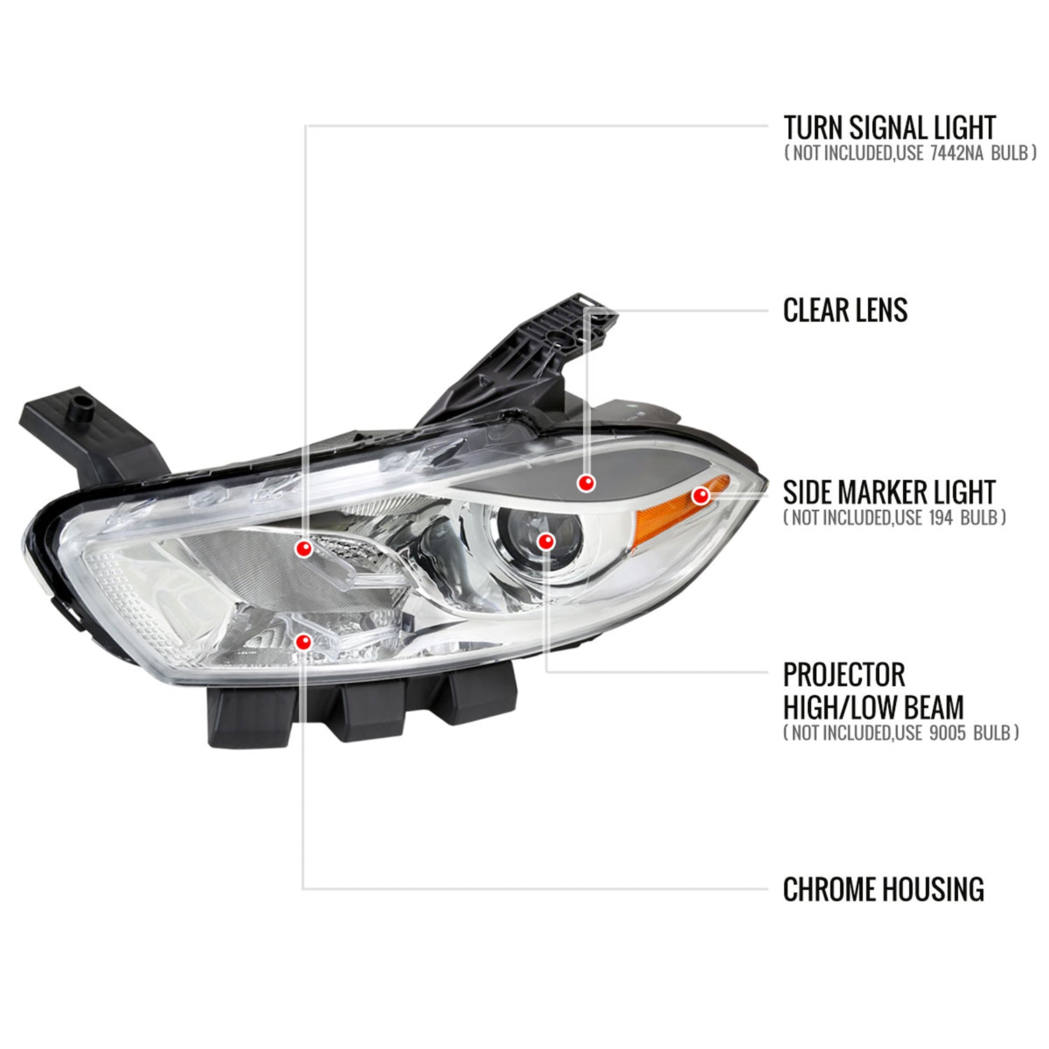 2013-2016 Dodge Dart Factory Headlights w/Projector High/Low Beam Chrome/Clear