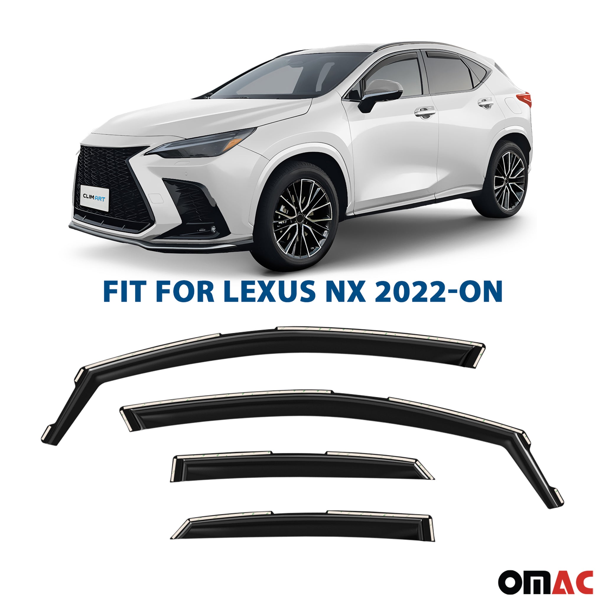 Clim Art Wind Deflectors for Lexus NX 2022-2025 Shatterproof Dark Smoke 4 Pcs
