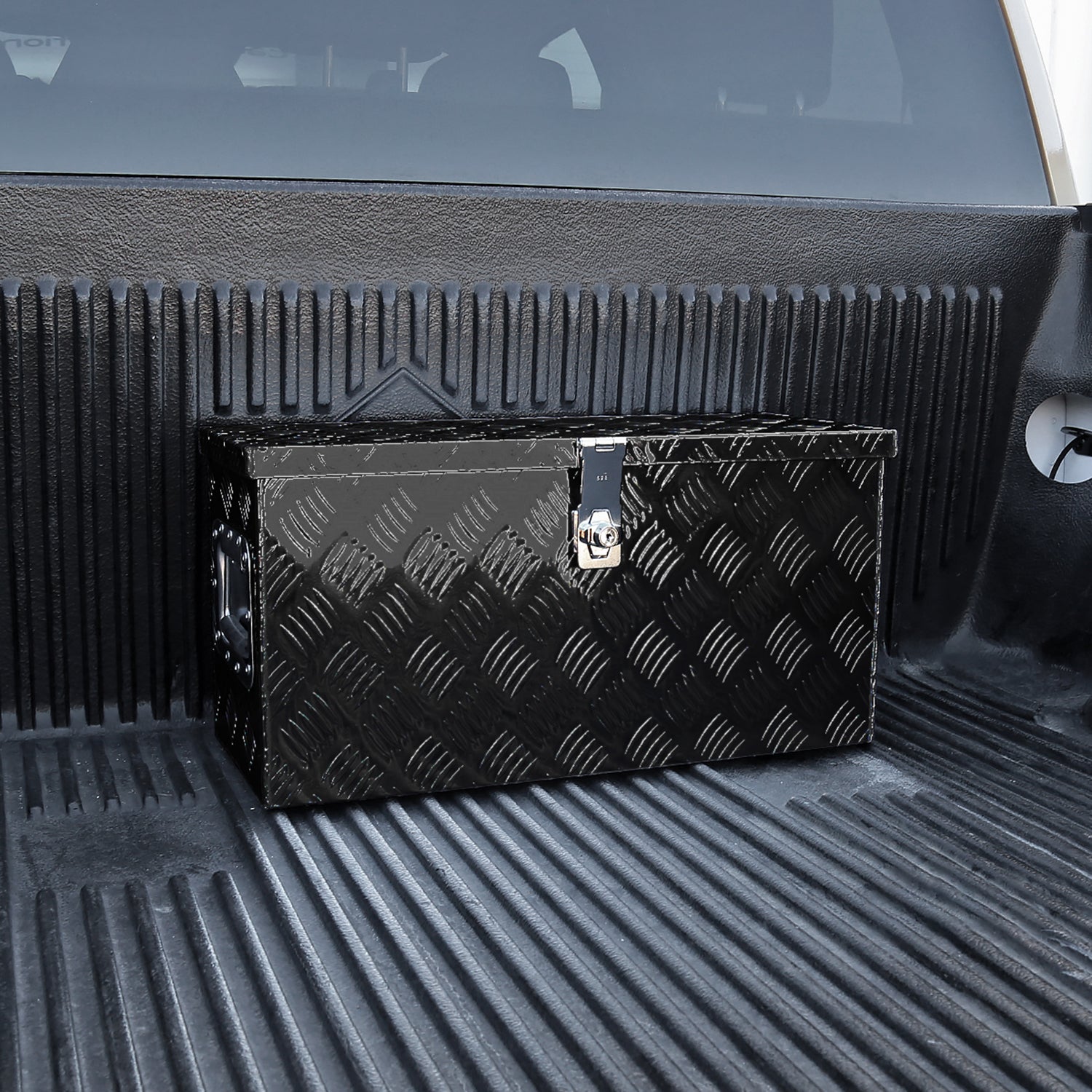 Universal 24" Heavy Duty Black Aluminum Tool Box w/ Side Handles Lock & Keys