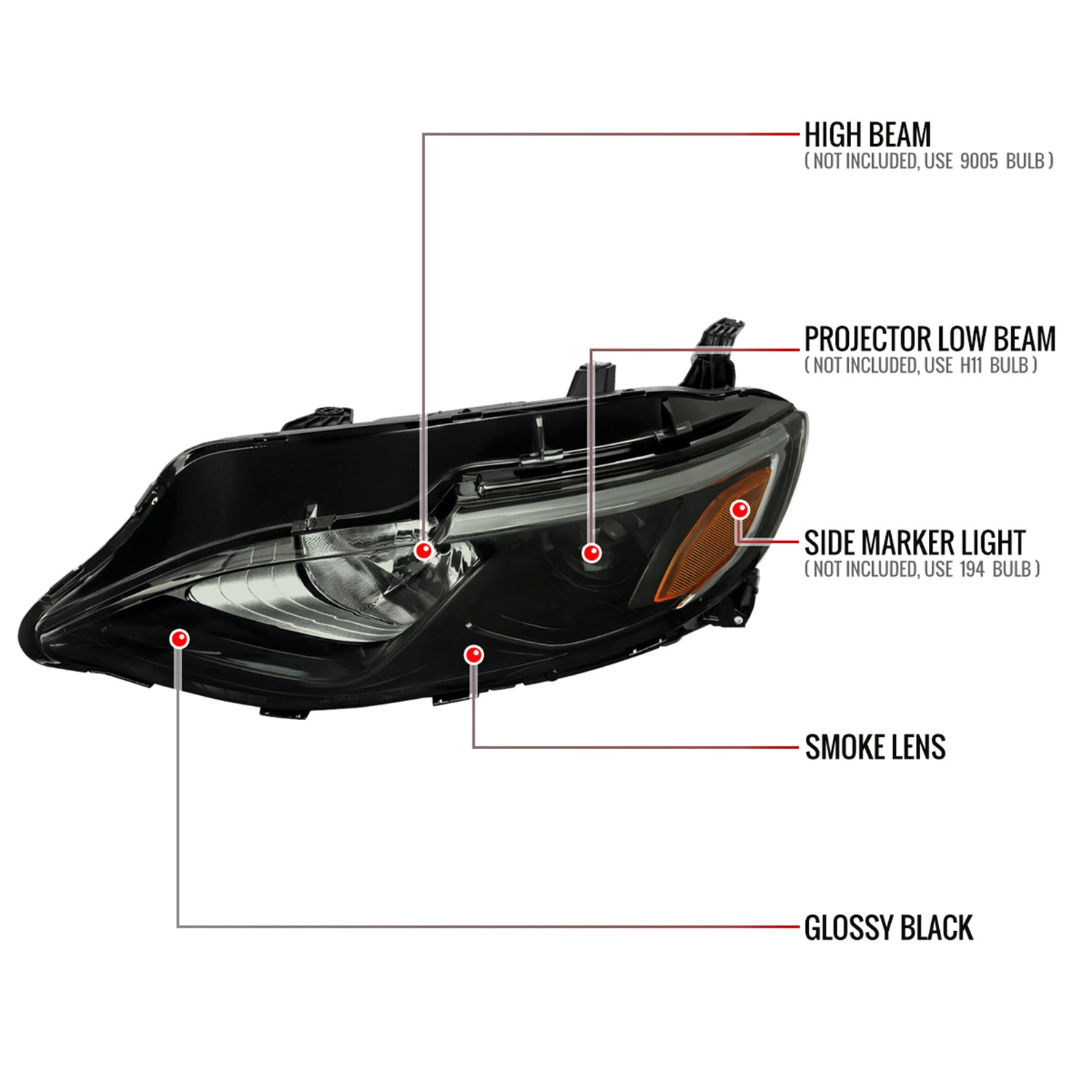 2019-2024 Chevy Malibu Factory Style Projector Headlight Matte Black/Smoke