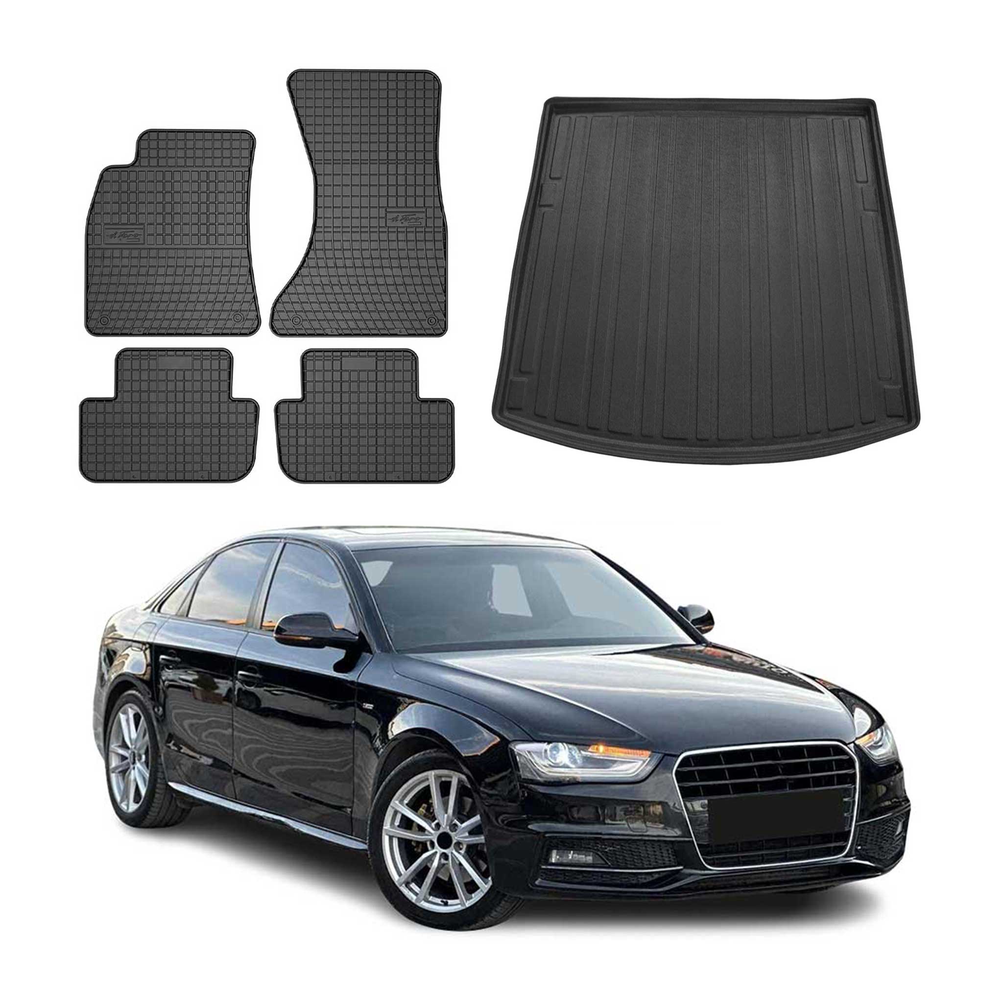 2009-2016 Audi A4 Sedan Floor Mats & Cargo Liner Full Set All Weather Black