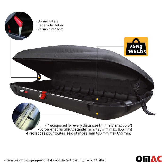 OMAC Car Rooftop Cargo Box Luggage Carrier 14.1 Cubic Feet Carbon Fiber Textured
