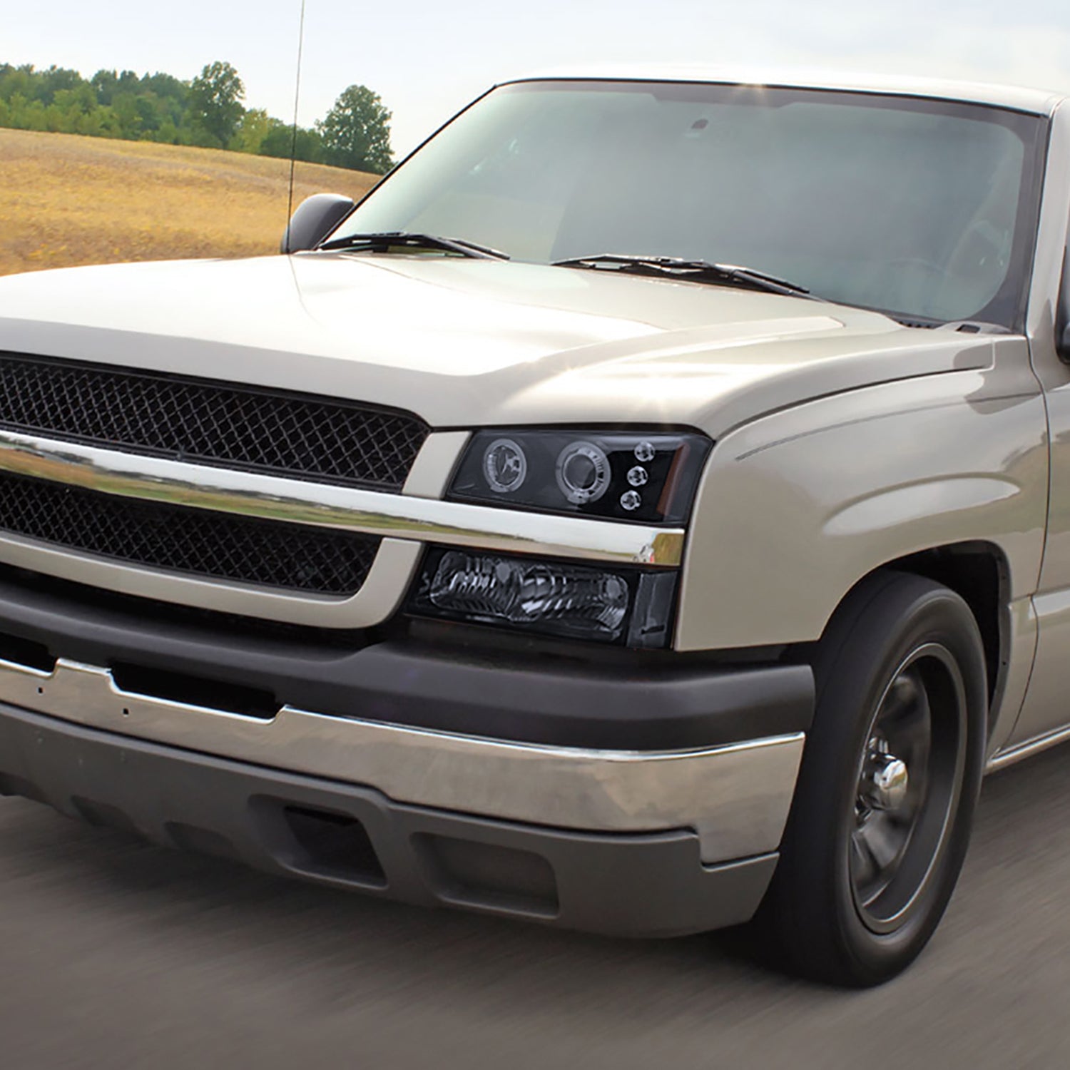 2002-2006 Chevy Avalanche/03-2007 Silverado Dual Halo Projector Headlights Smoke