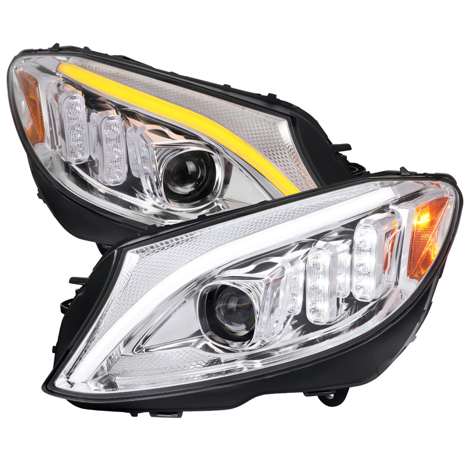2015-2018 Mercedes-Benz C-Class W205 Turn Signal Projector Headlights Chrome
