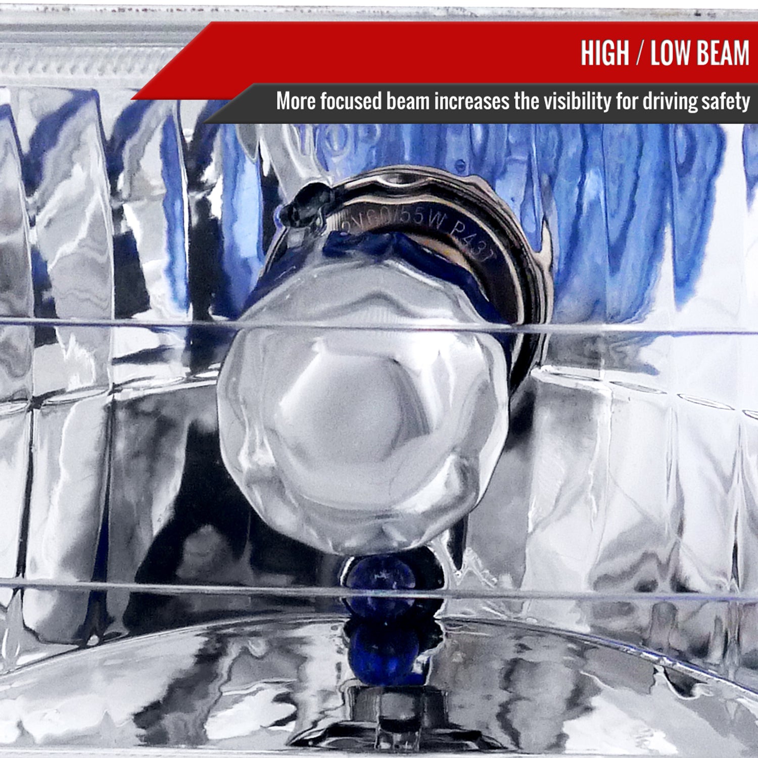 Universal 4"x6" H4 Crystal Headlights Chrome Housing/Glass Lens
