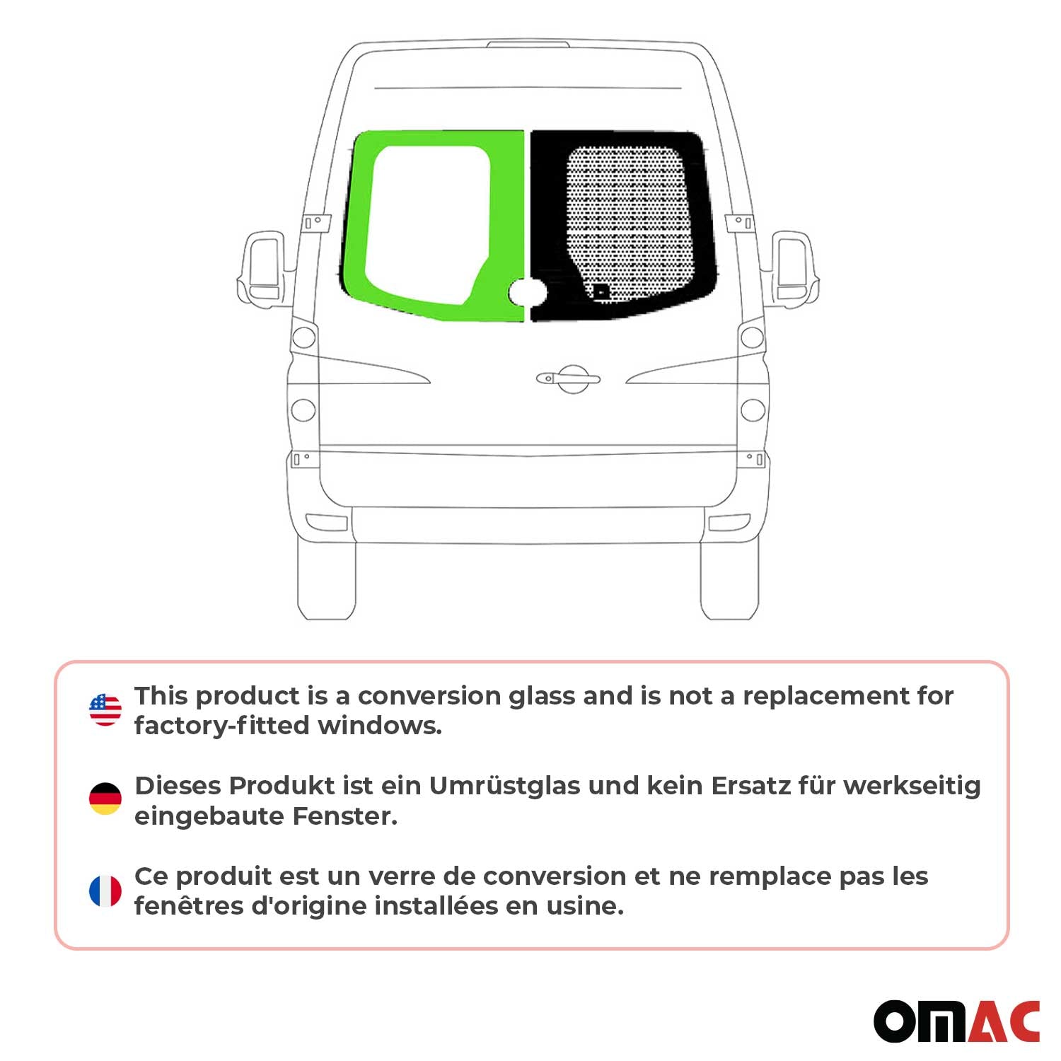 2007-2009 Dodge Sprinter Window Glass Left Barn Door Glass Black