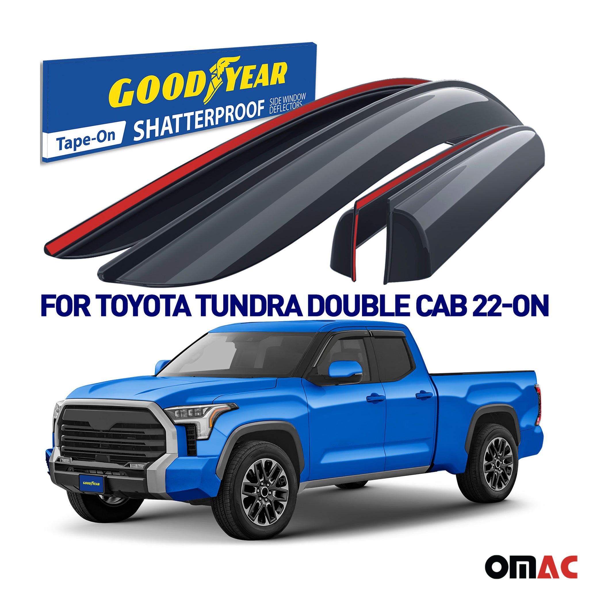 Goodyear Wind Deflectors for Toyota Tundra 2022-2025 Double Cab Tape-On Smoke 4x