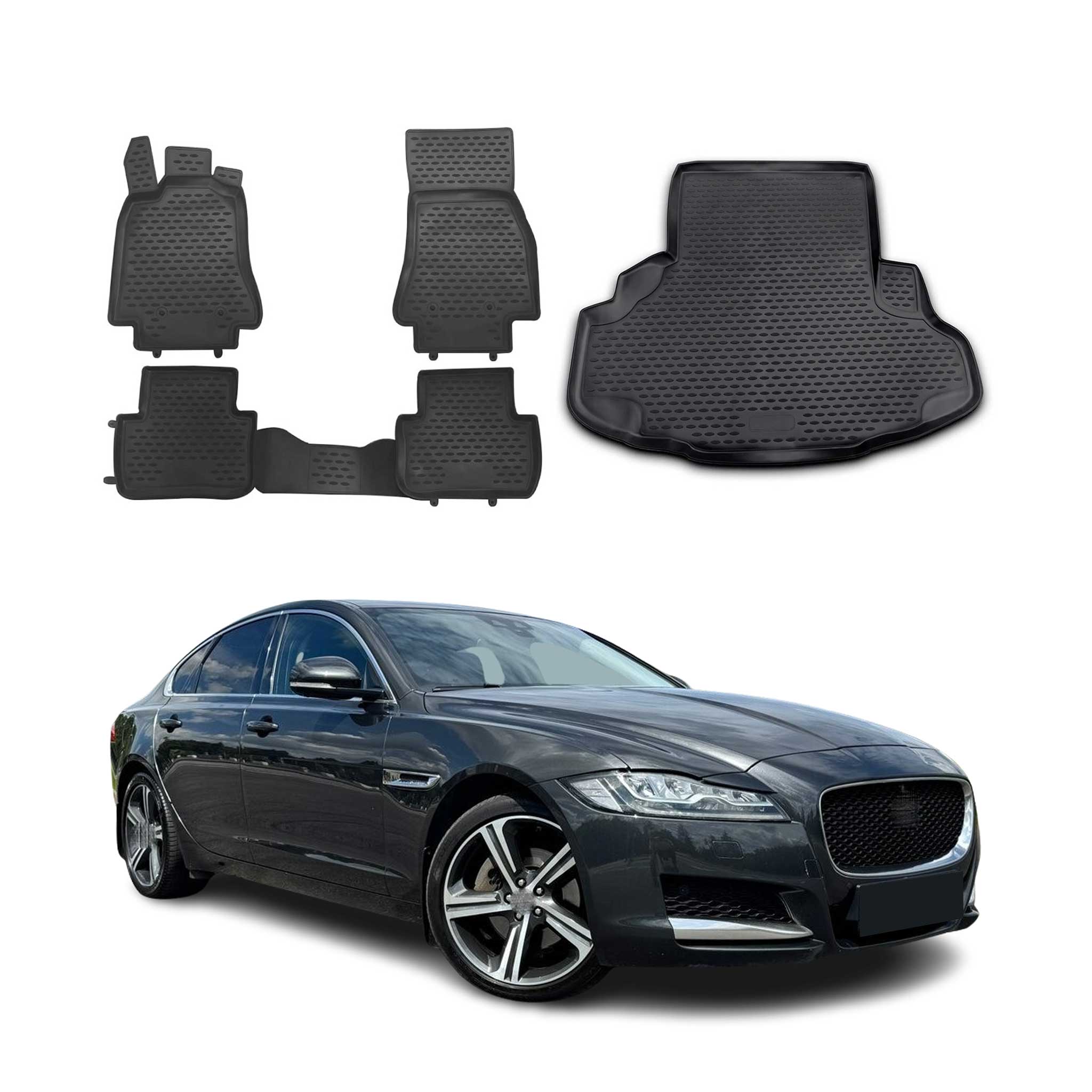 2009-2015 Jaguar XF Floor Mats & Cargo Liner Full Set All Weather Black
