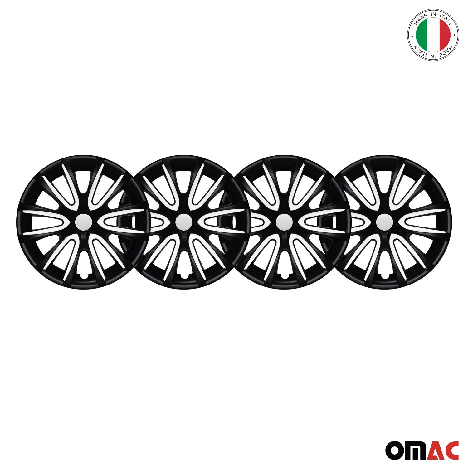 Bicolo Hub Caps Wheel Cover 15" Black Matt & White Full Set 4 pcs.
