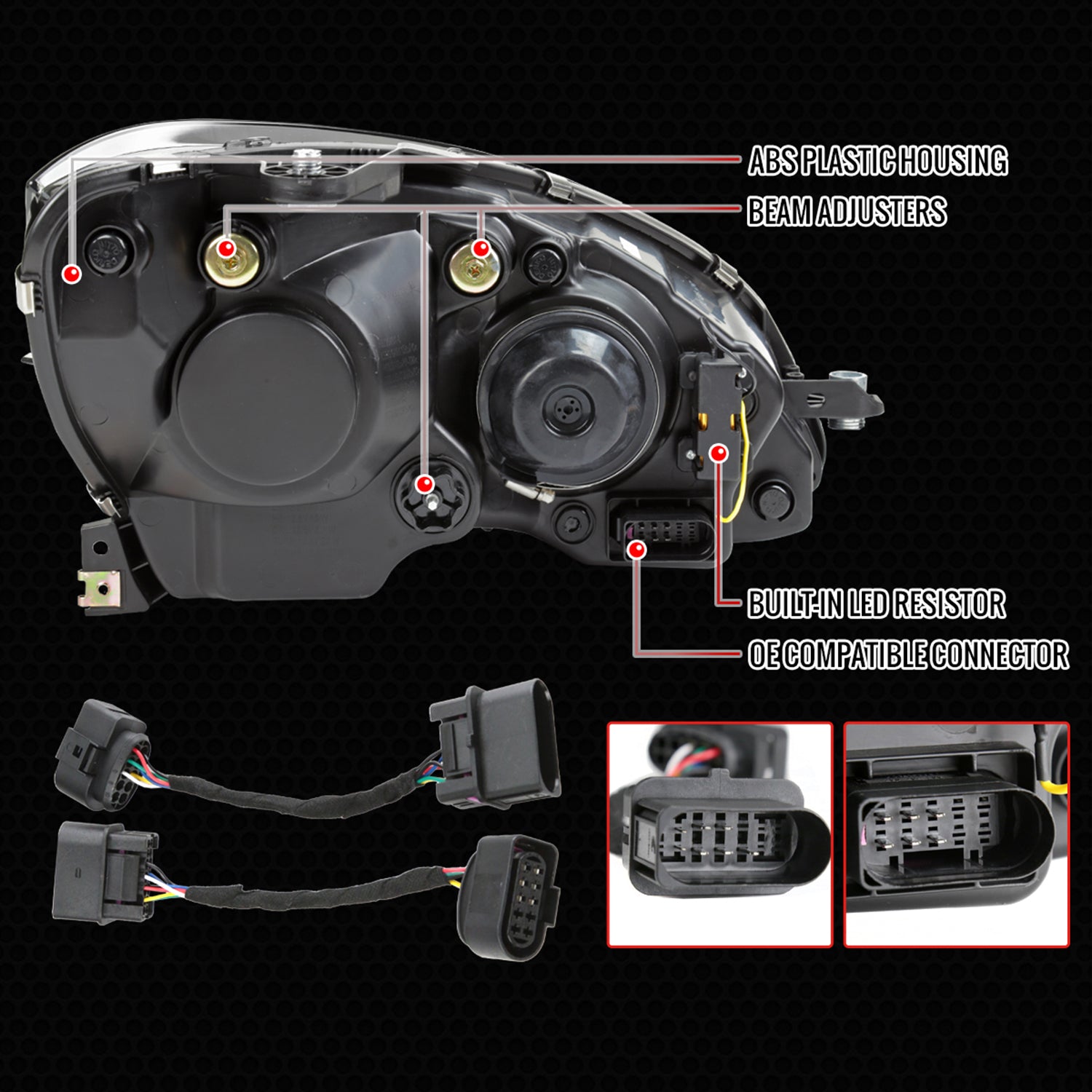 2008-2011 Mercedes Benz W204 C-Class Full LED Projector Headlights Chrome