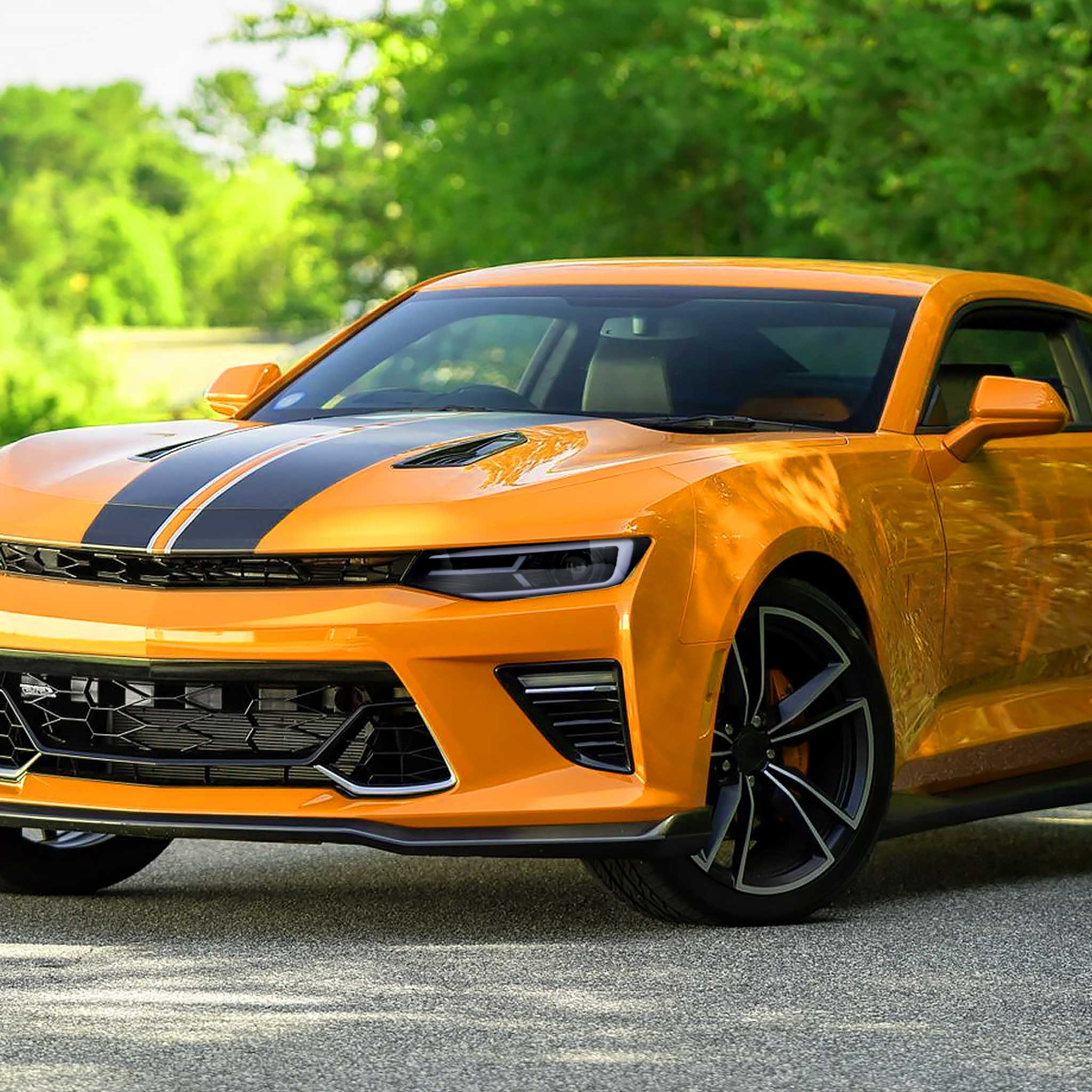 For Chevrolet Camaro 2016-2018 LED Strip Projector Headlights Turn Signal Light Glossy Black Housing Clear Lens