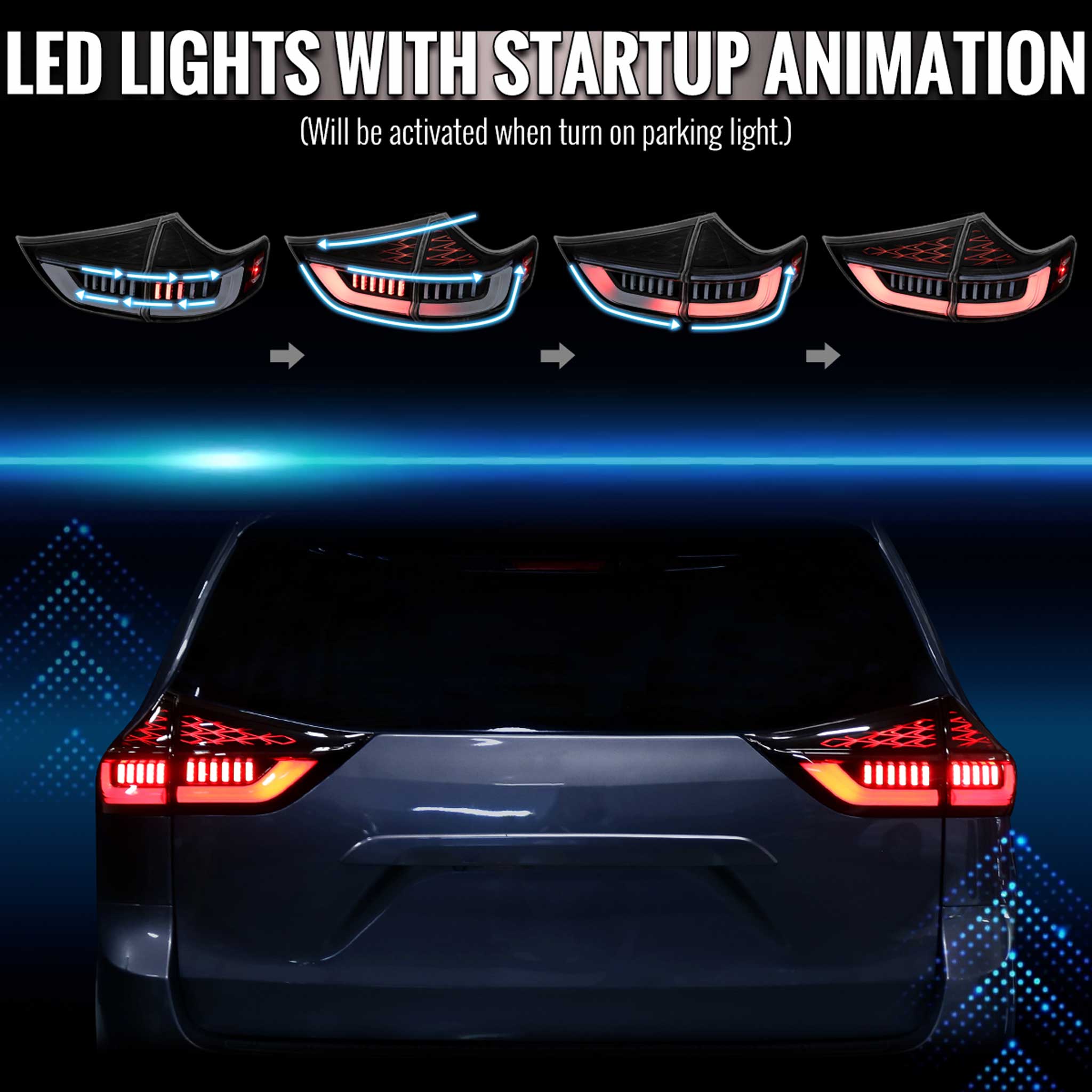 For Toyota Sienna 2015-2020 Full LED Tail Lights Sequential Signal Startup Black Housing Clear Lens
