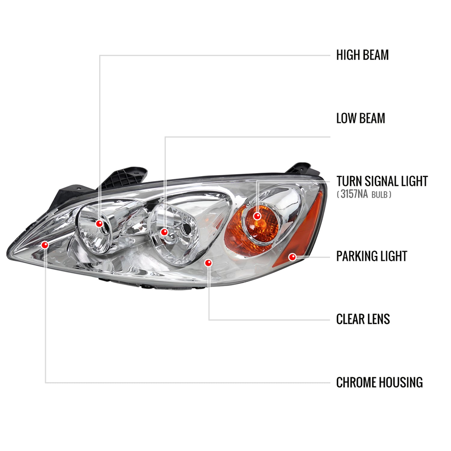 2005-2010 Pontiac G6 Factory Style Headlights w/ Amber Reflectors Chrome/Clear
