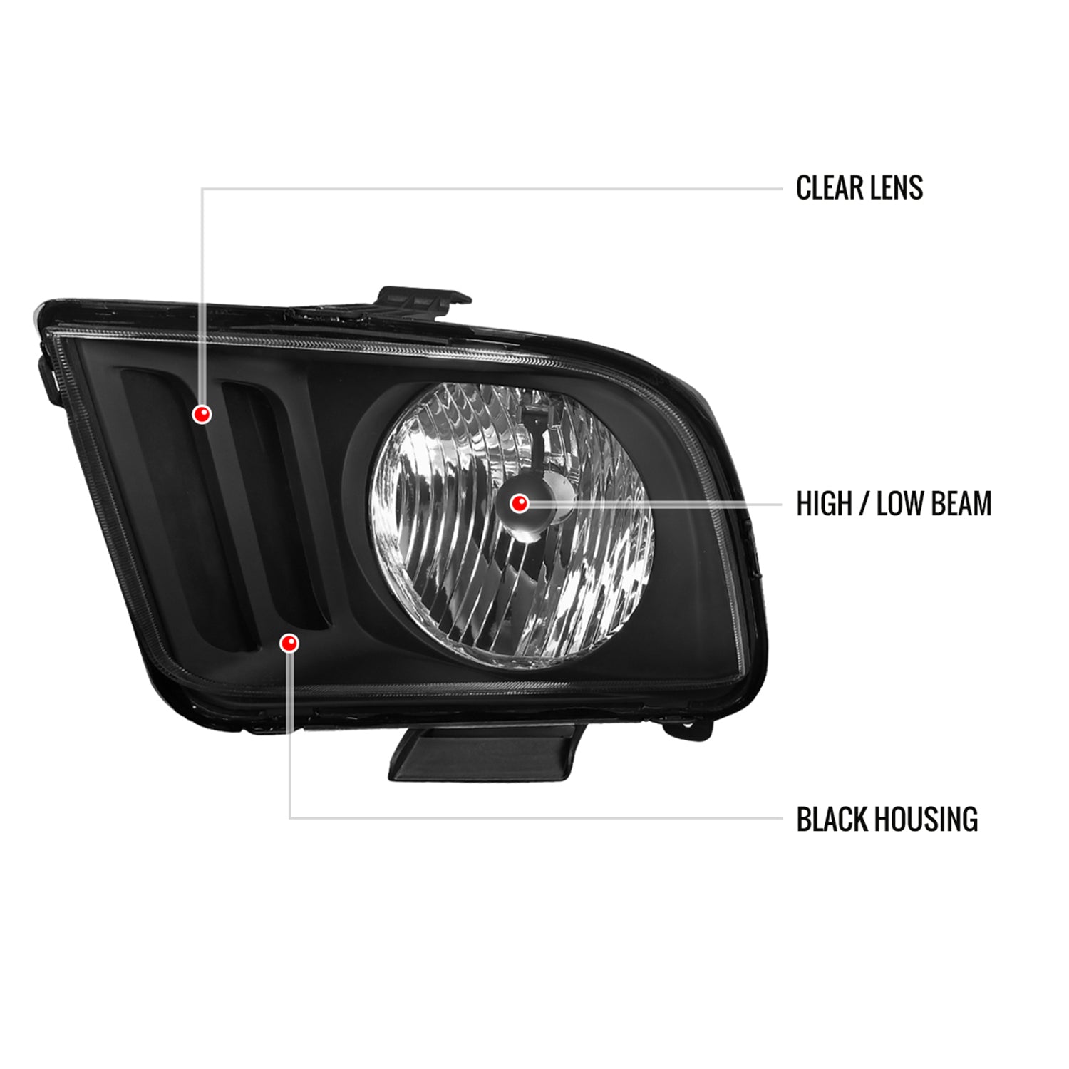 2005-2009 Ford Mustang Factory Style Headlights Matte Black/Clear Lens