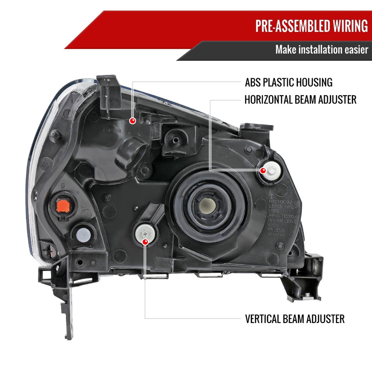 2003-2005 Honda Pilot Factory Style Headlight Matte Black Housing/Clear Lens