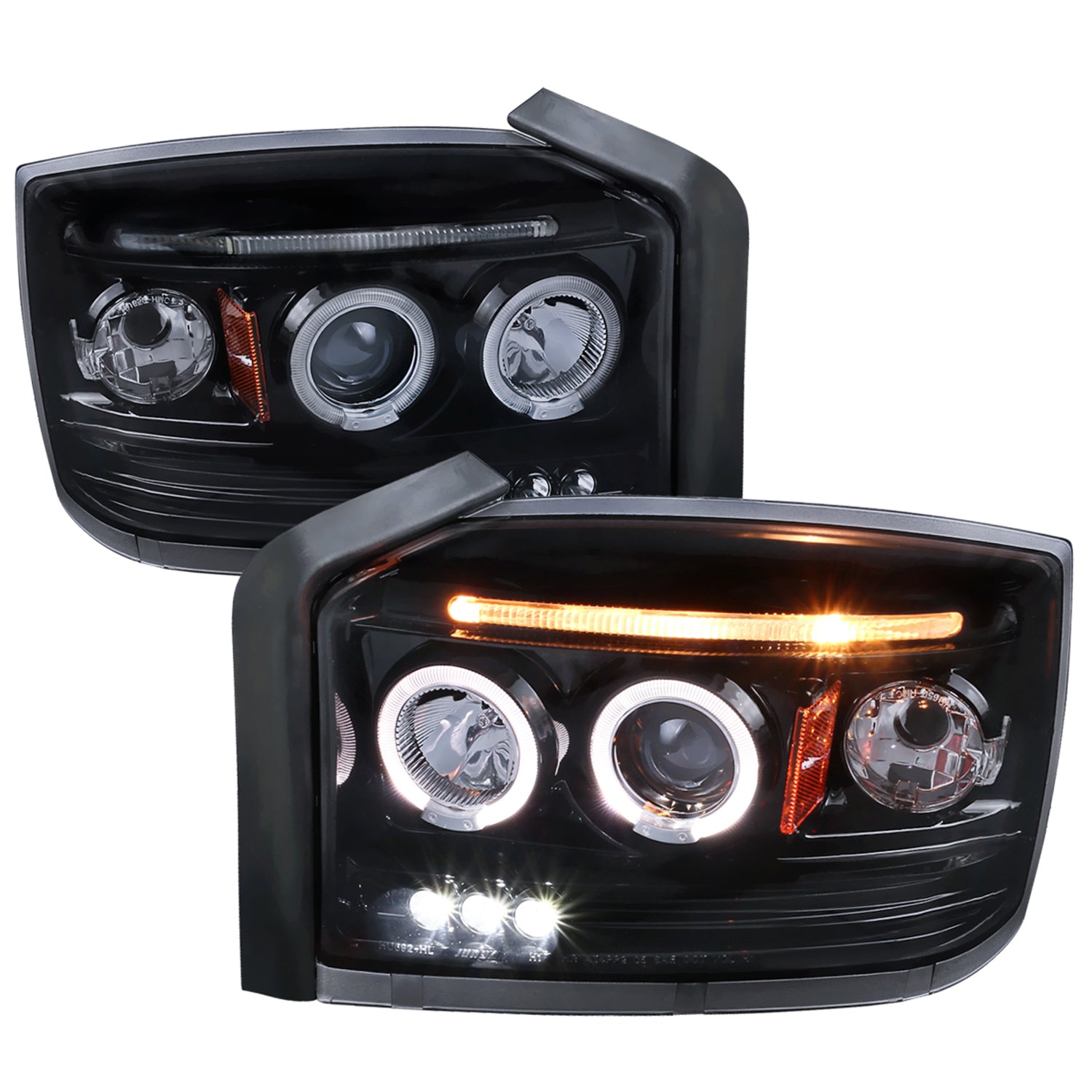 2005-2007 Dodge Dakota Dual Halo Projector Headlights Glossy Black/Smoke Lens