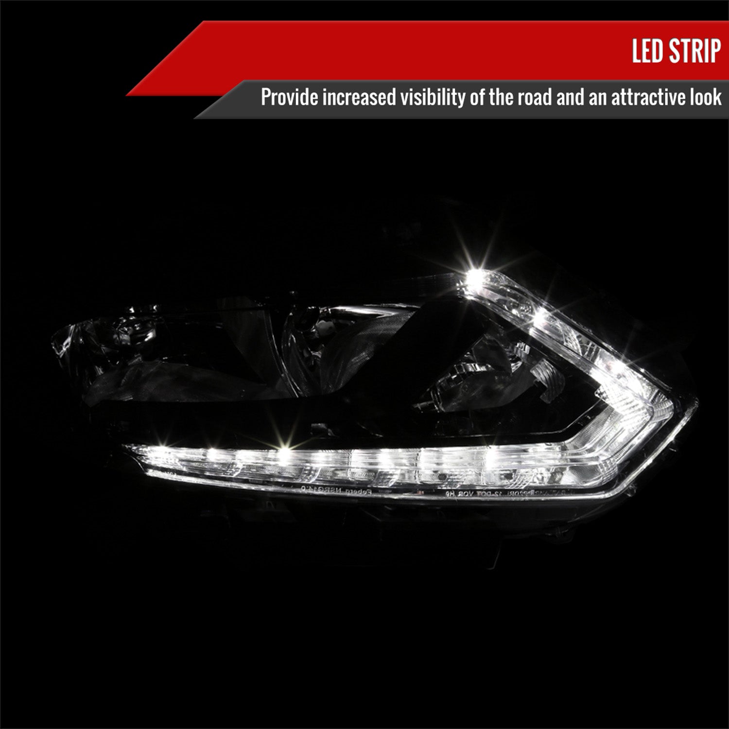 2014-2016 Nissan Rogue LED Strip Factory Passenger/Right Side Headlight Black