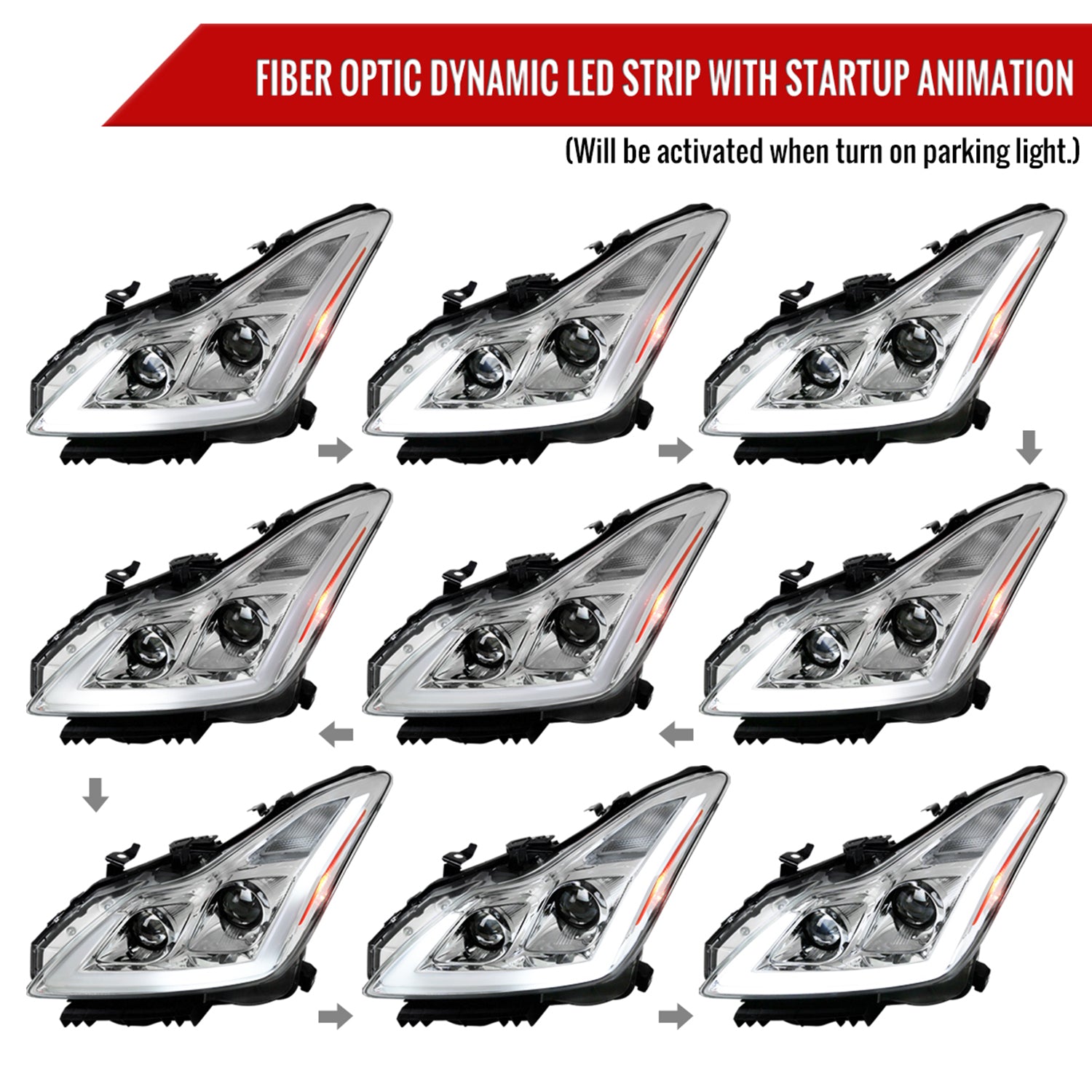 2008-2013 Infiniti G37/ 2014-2015 Q60 LED Signal Headlights Chrome Glossy Black