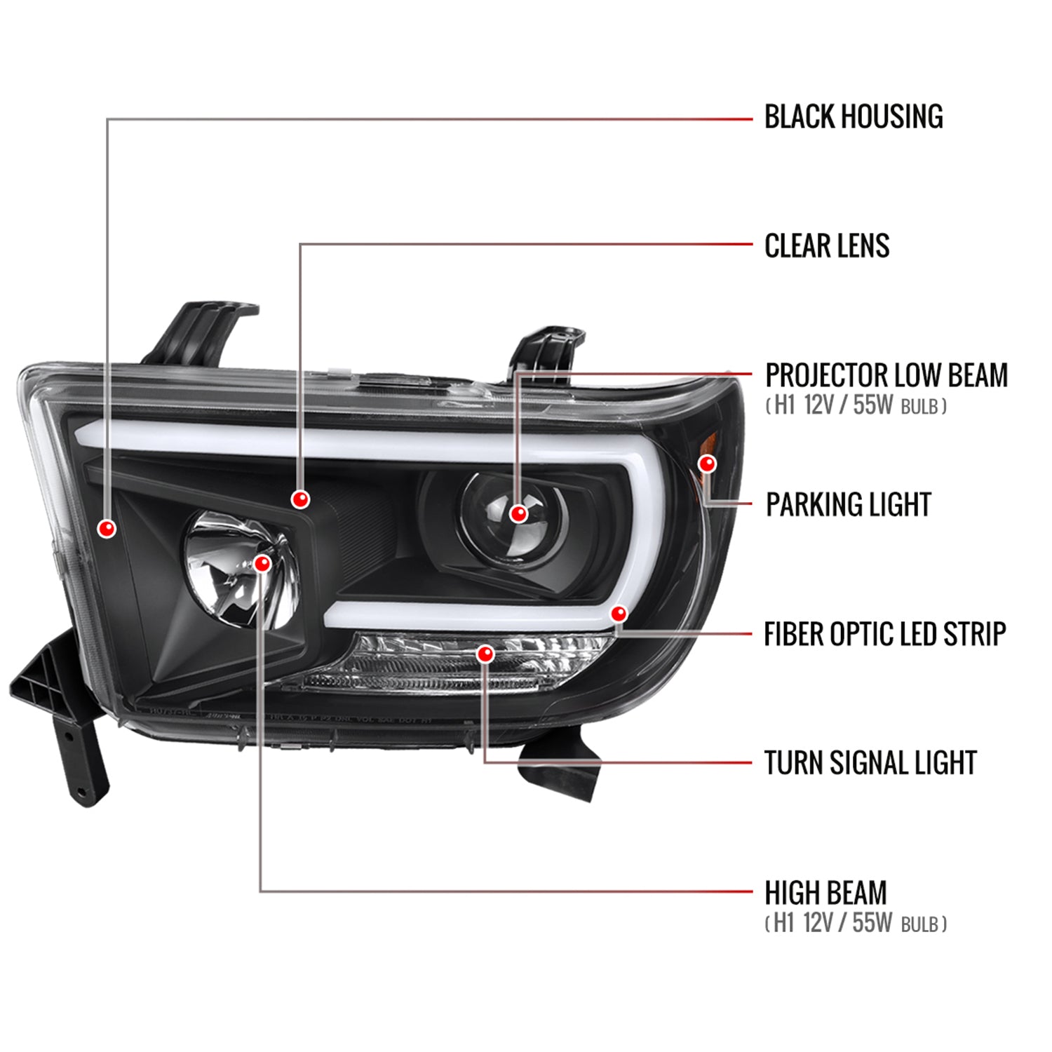 2007-2013 Toyota Tundra/ 2008-2017 Sequoia LED C-Bar Projector Headlights Black