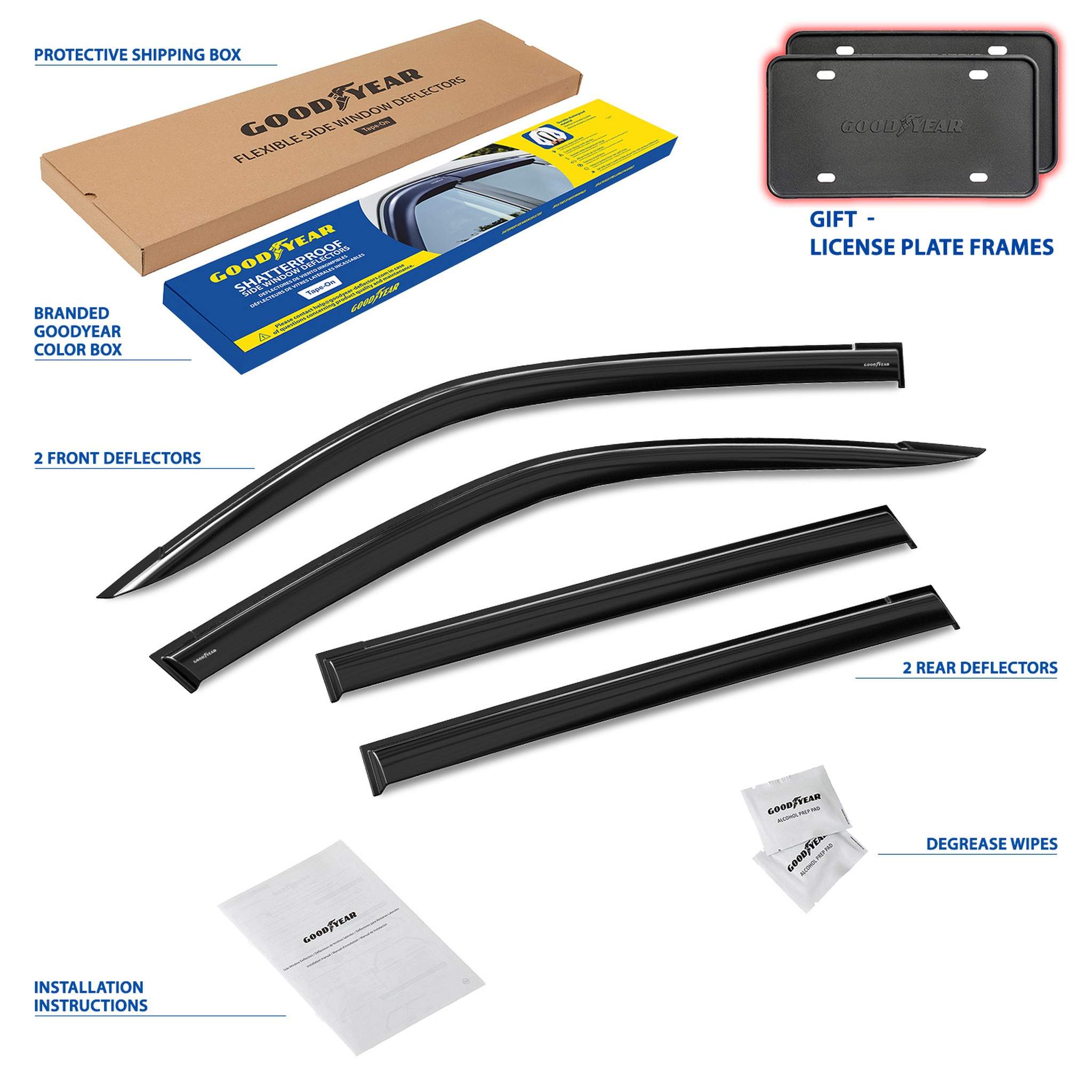 Goodyear Wind Deflectors for Lexus GX 460 2010-2023 Tape-On Premium Smoke 4Pcs