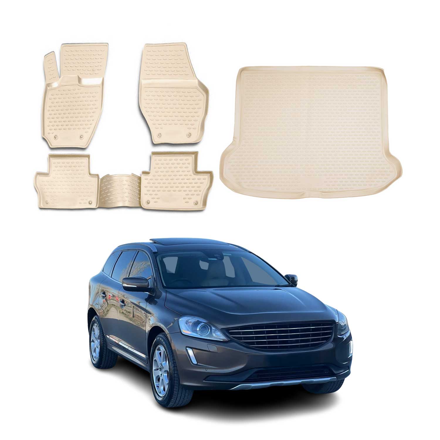 2010-2017 Volvo XC60 Floor Mats & Cargo Liner Full Set All Weather Beige
