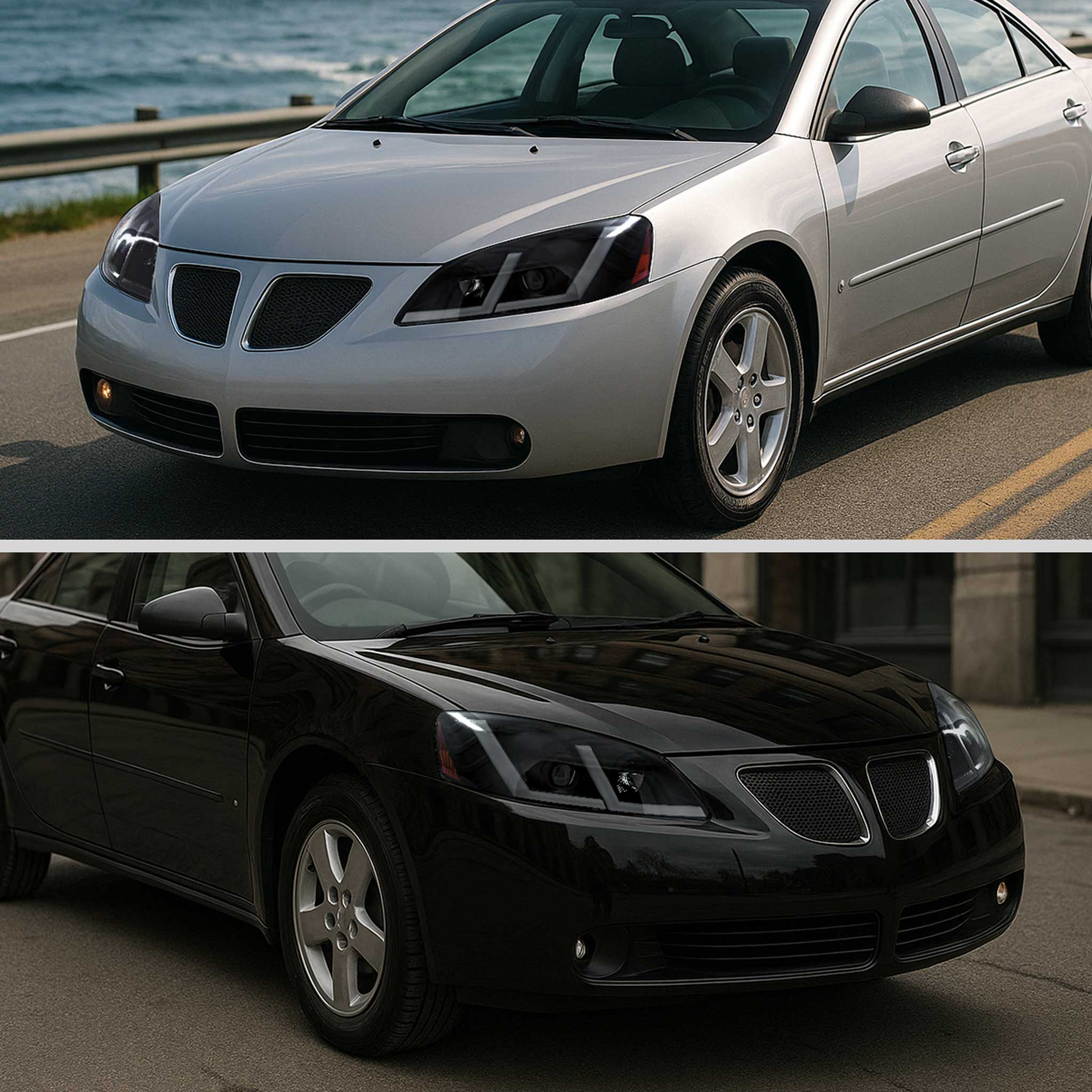 For Pontiac G6 2005-2010 Projector Headlights Sequential LED Strip Black Housing Smoked Lens Switchback