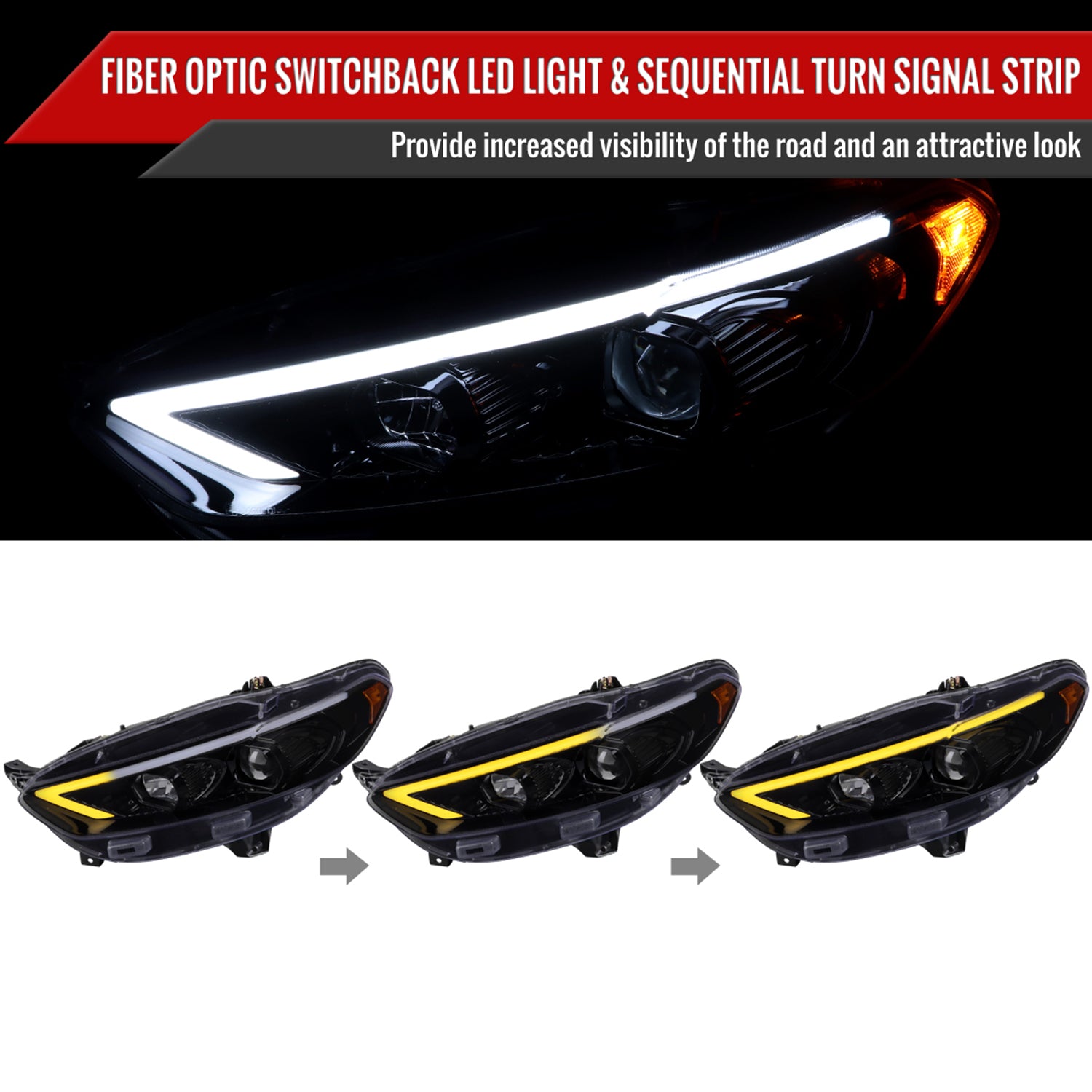 2013-2016 Ford Fusion Sequential Turn Signal Projector Headlights Smoke