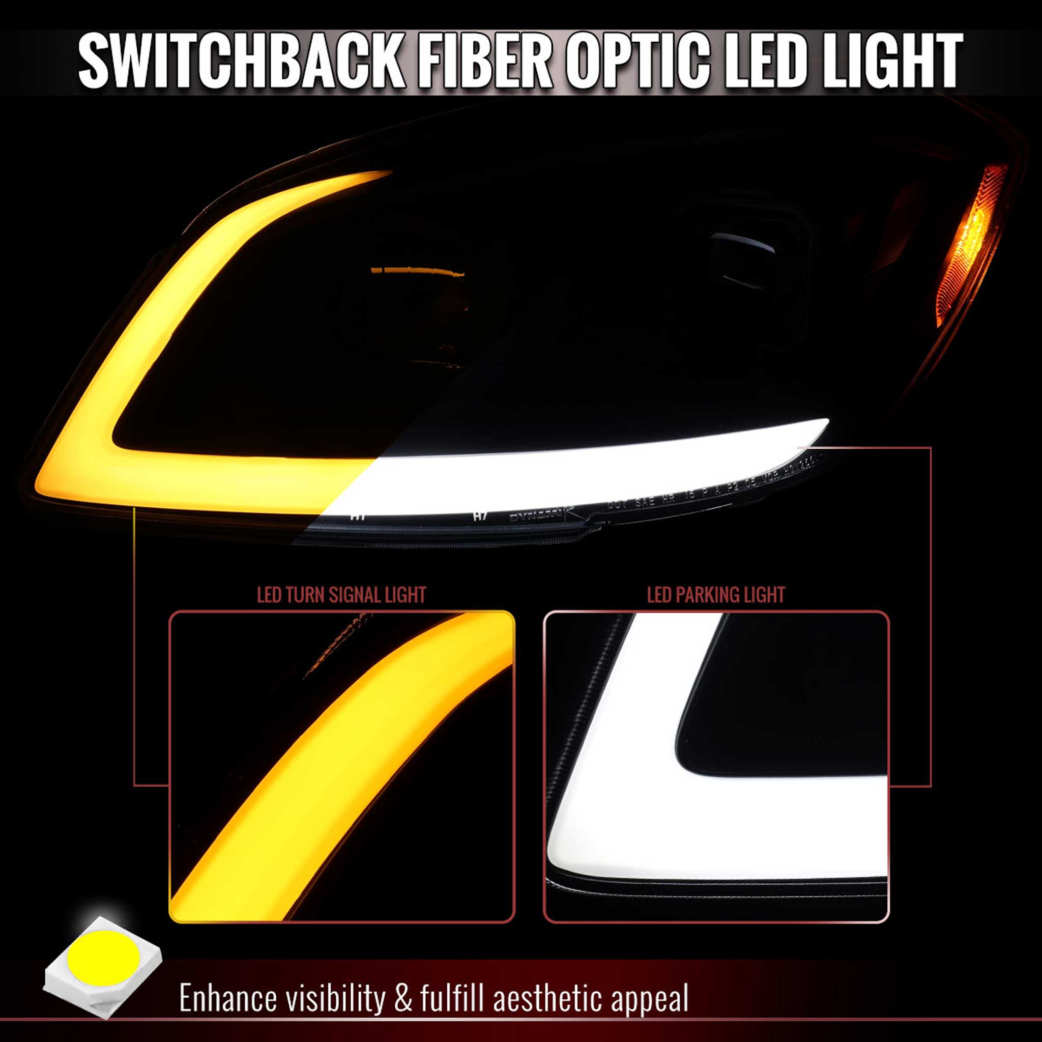 For Chevrolet Cobalt / Pontiac G5 2005-2010 Headlights Switchback LED Turn Signal DRL Light Strip Black Housing Smoked Lens