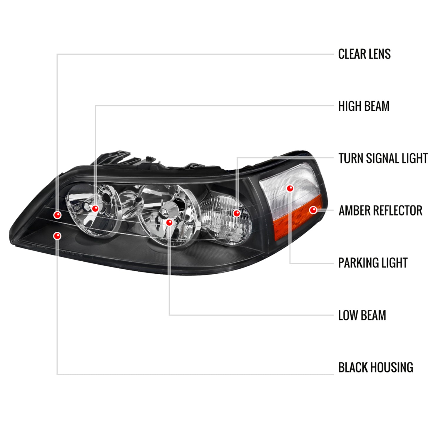 2005-2011 Lincoln Town Car Factory Style Headlights Matte Black/Clear Lens