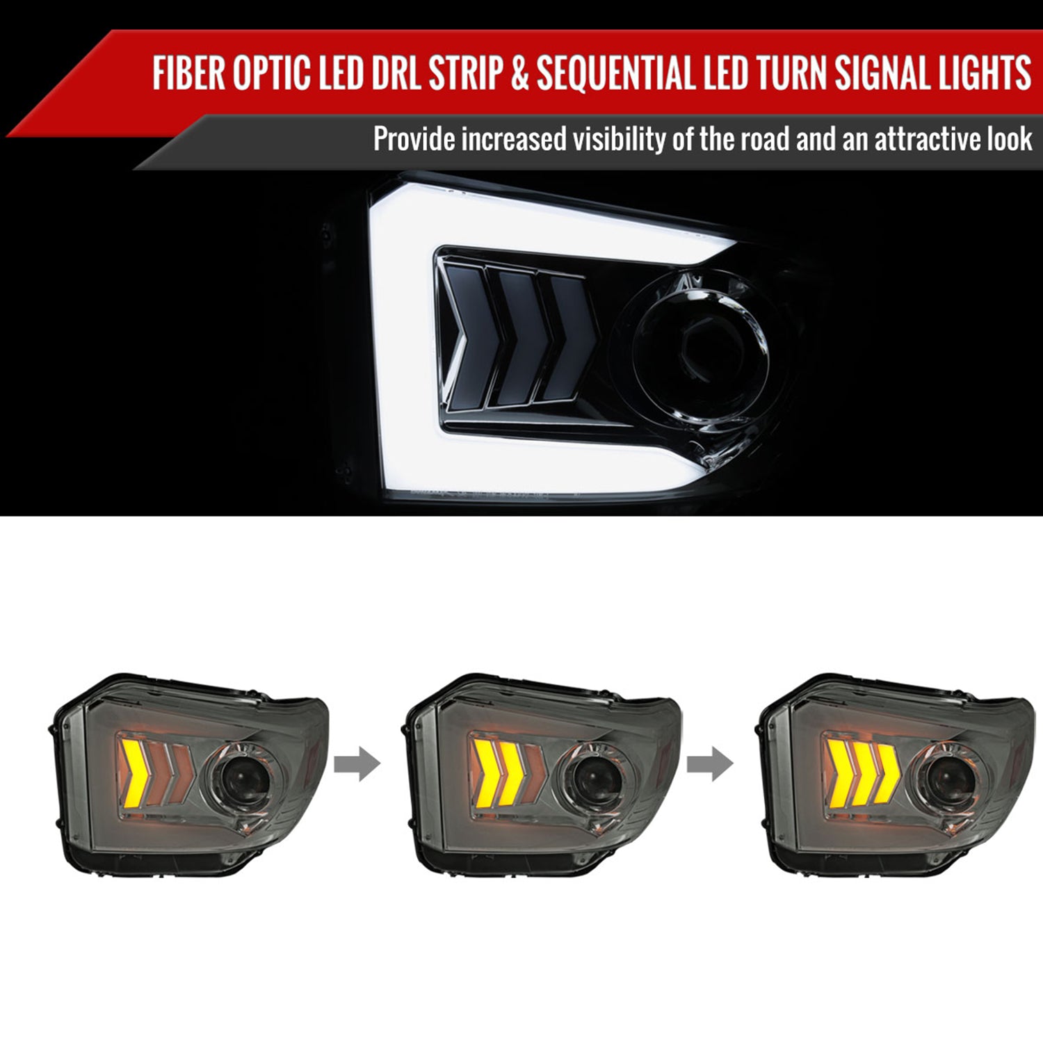 2014-2021 Toyota Tundra LED CBar Projector Headlights Arrow Signals Smoke