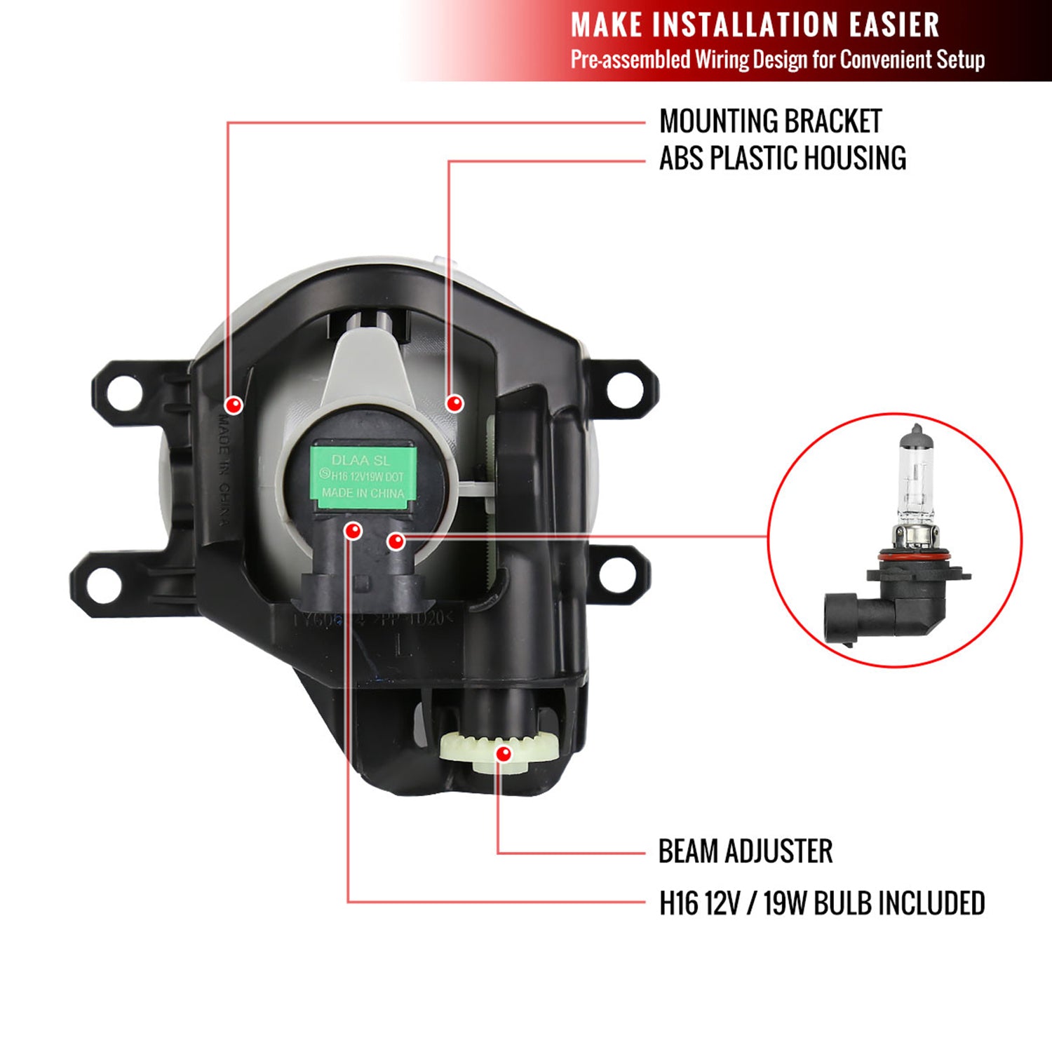 2018-2019 Toyota Yaris Hatchback H16 Fog Lights Kit Chrome/Clear Lens