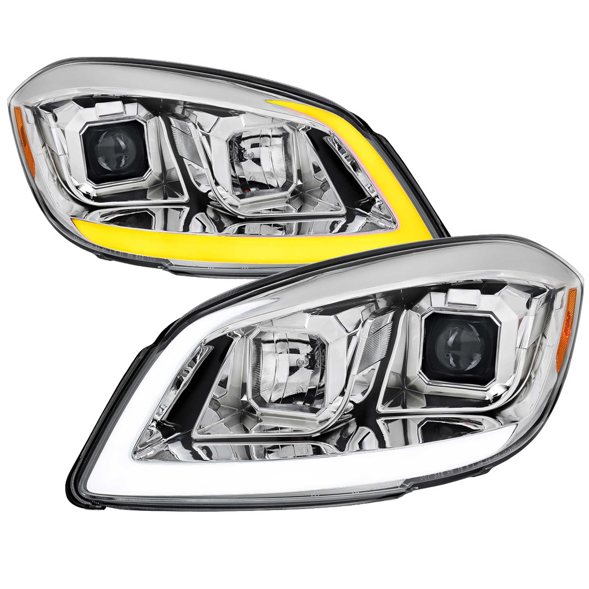 For Chevrolet Cobalt / Pontiac G5 2005-2010 Headlights Switchback LED Turn Signal DRL Light Strip Chrome Housing Clear Lens