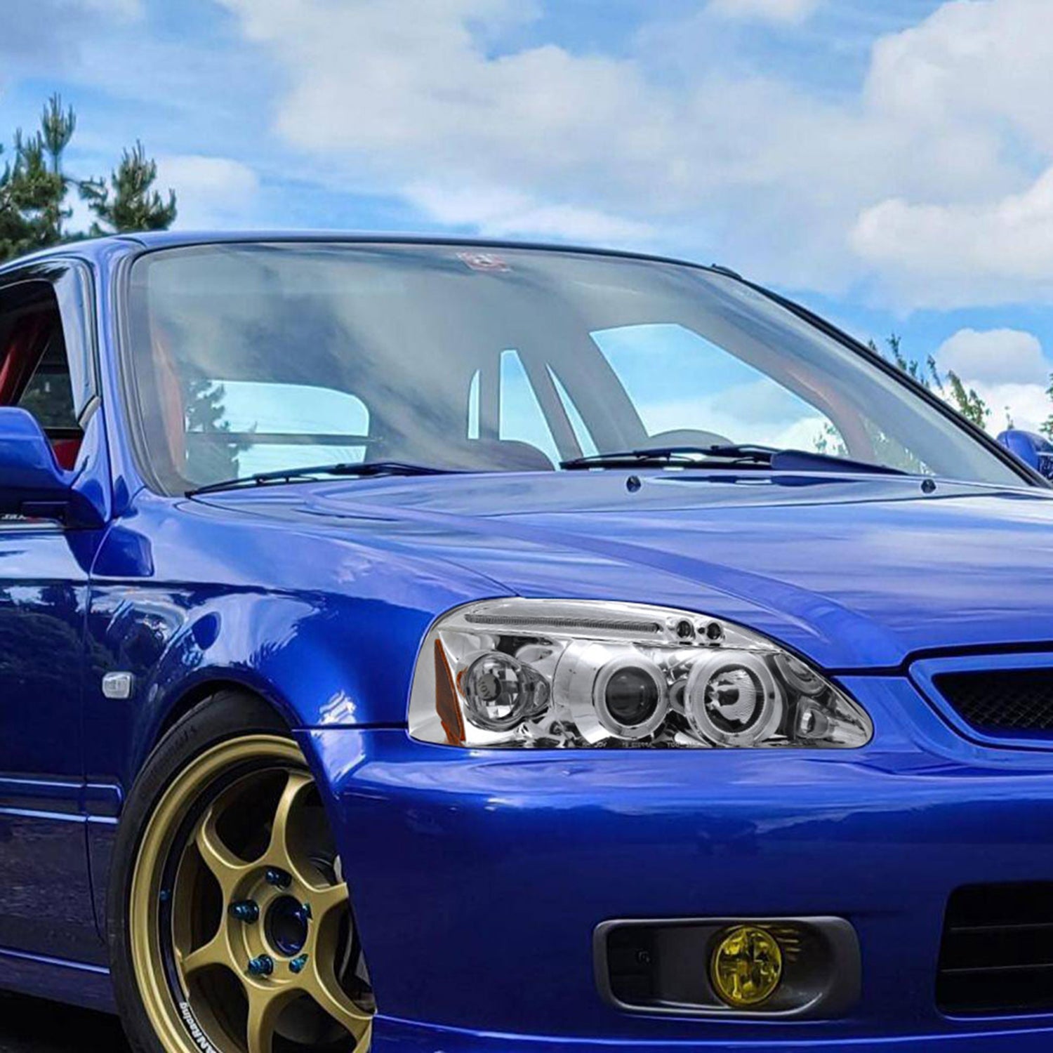 1996-1998 Honda Civic Dual Halo Projector Headlights Chrome/Clear Lens