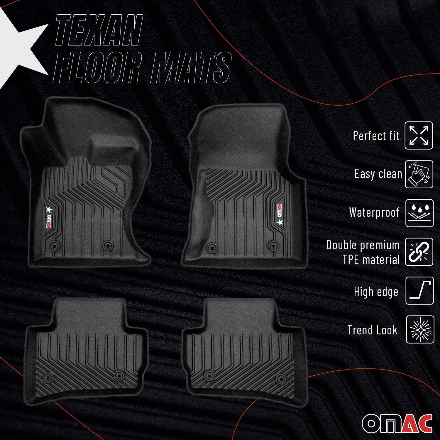 2017-2026 Jaguar F-Pace Premium Floor Mats Liners First and Second Row Set Black