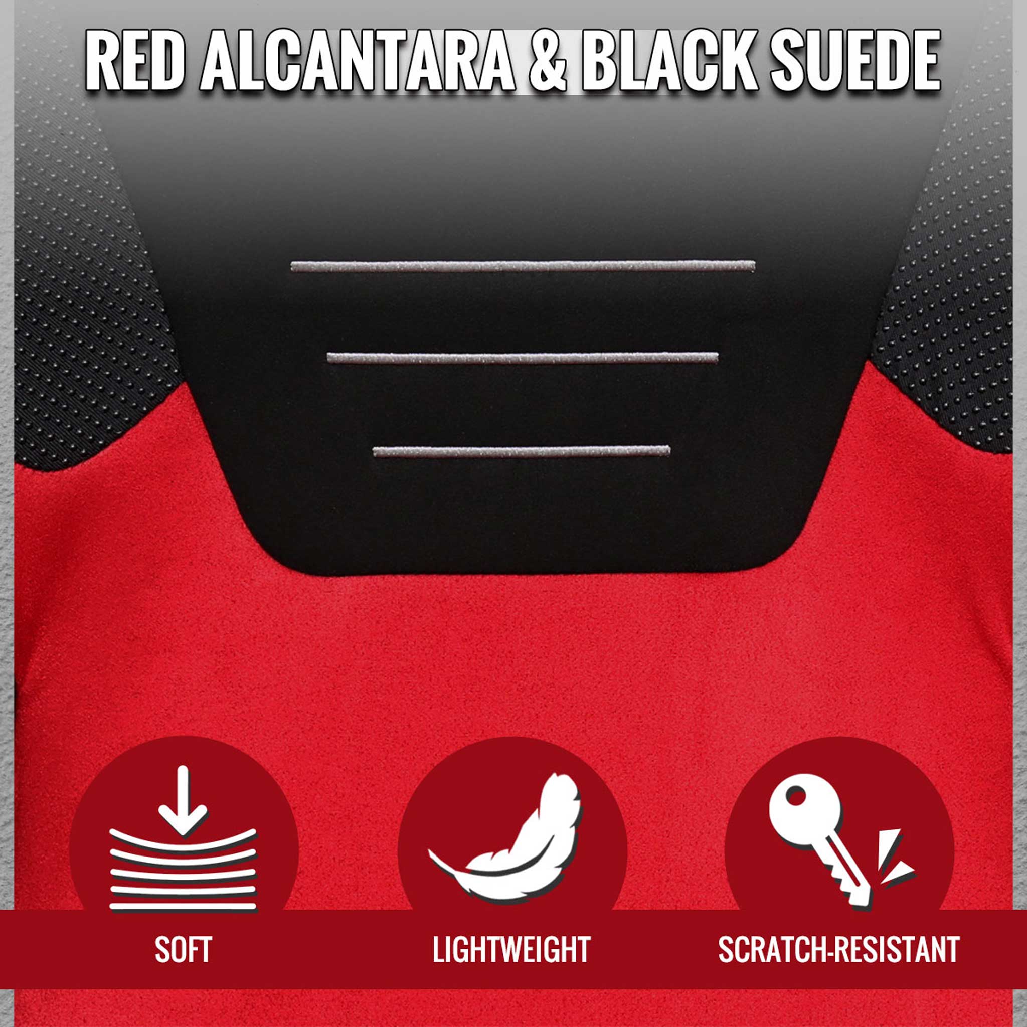Universal Racing Seat Bright Red Suede Front Black Suede Black Double Red Stitch