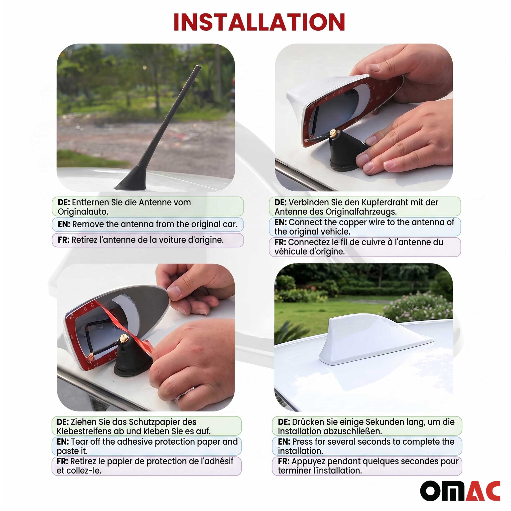 Genesis Car Shark Fin Antenna Roof Radio AM/FM Signal White
