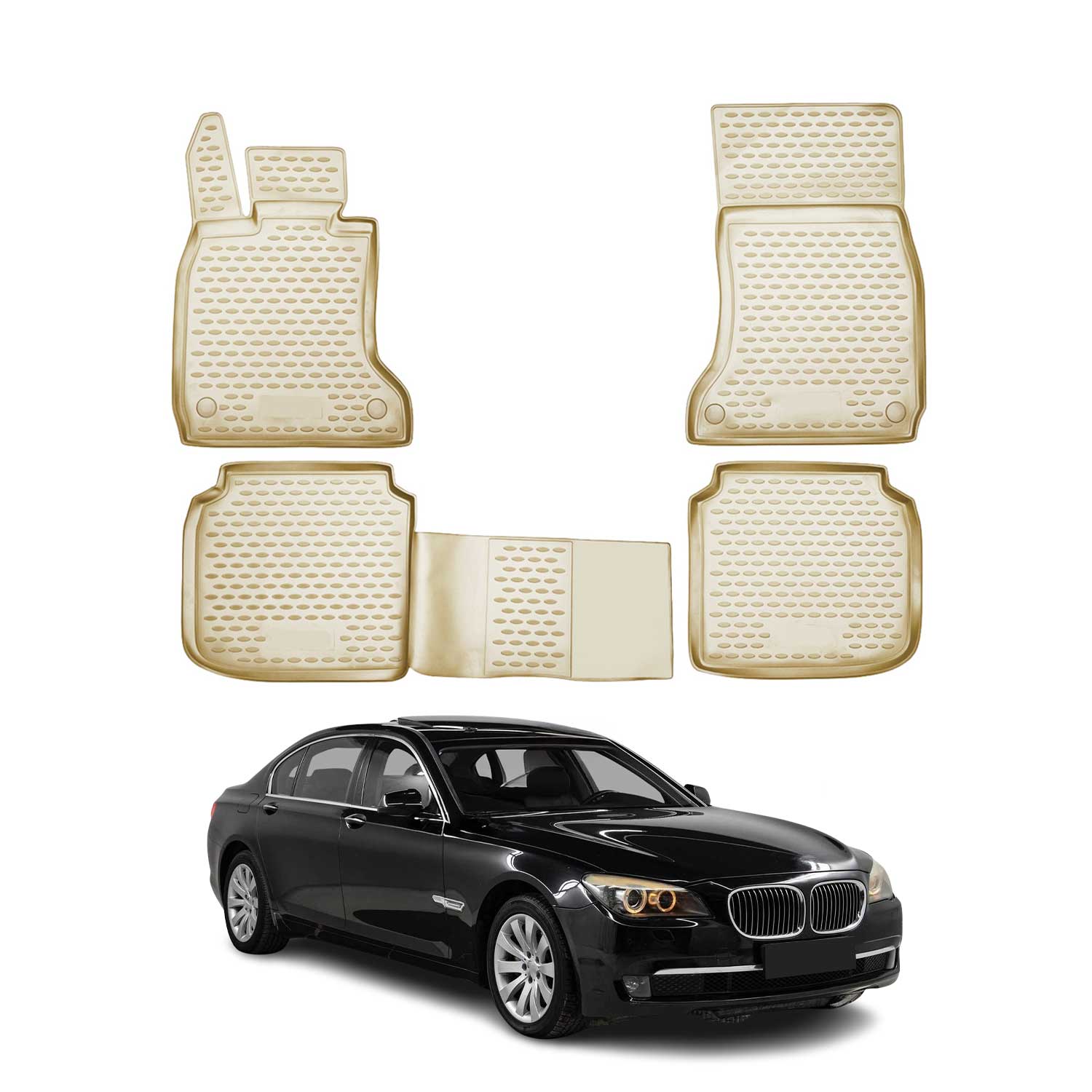 2008-2015 BMW 7 Series F02 Long Sedan Floor Mats Liners Full Set All Weather Beige