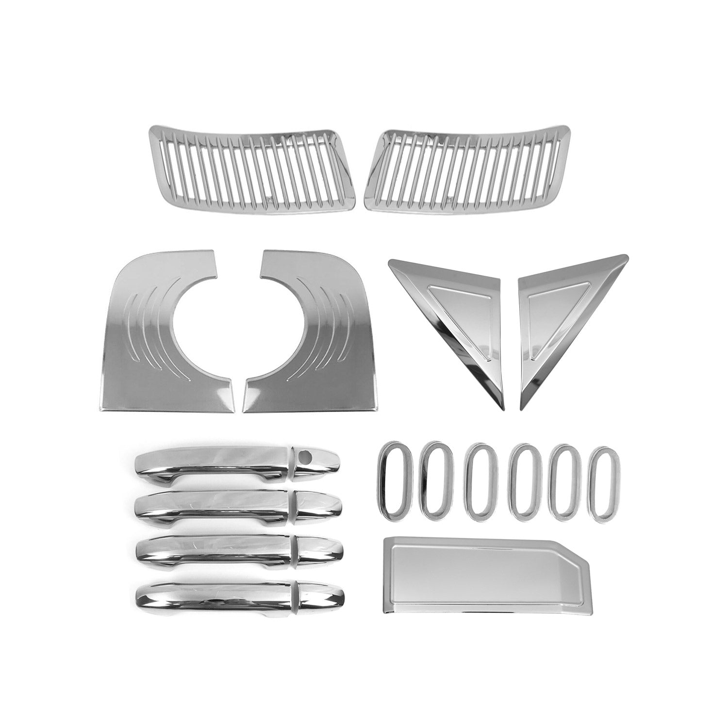 2006-2013 Mercedes Sprinter W906 Chrome SET Door Handle Cover 4 Door H2 & Reflector Frame & Logo & Front Grill & Fuel Caps Cover & Window Quarter Trim S.Steel Set Gloss Silver 20 pcs