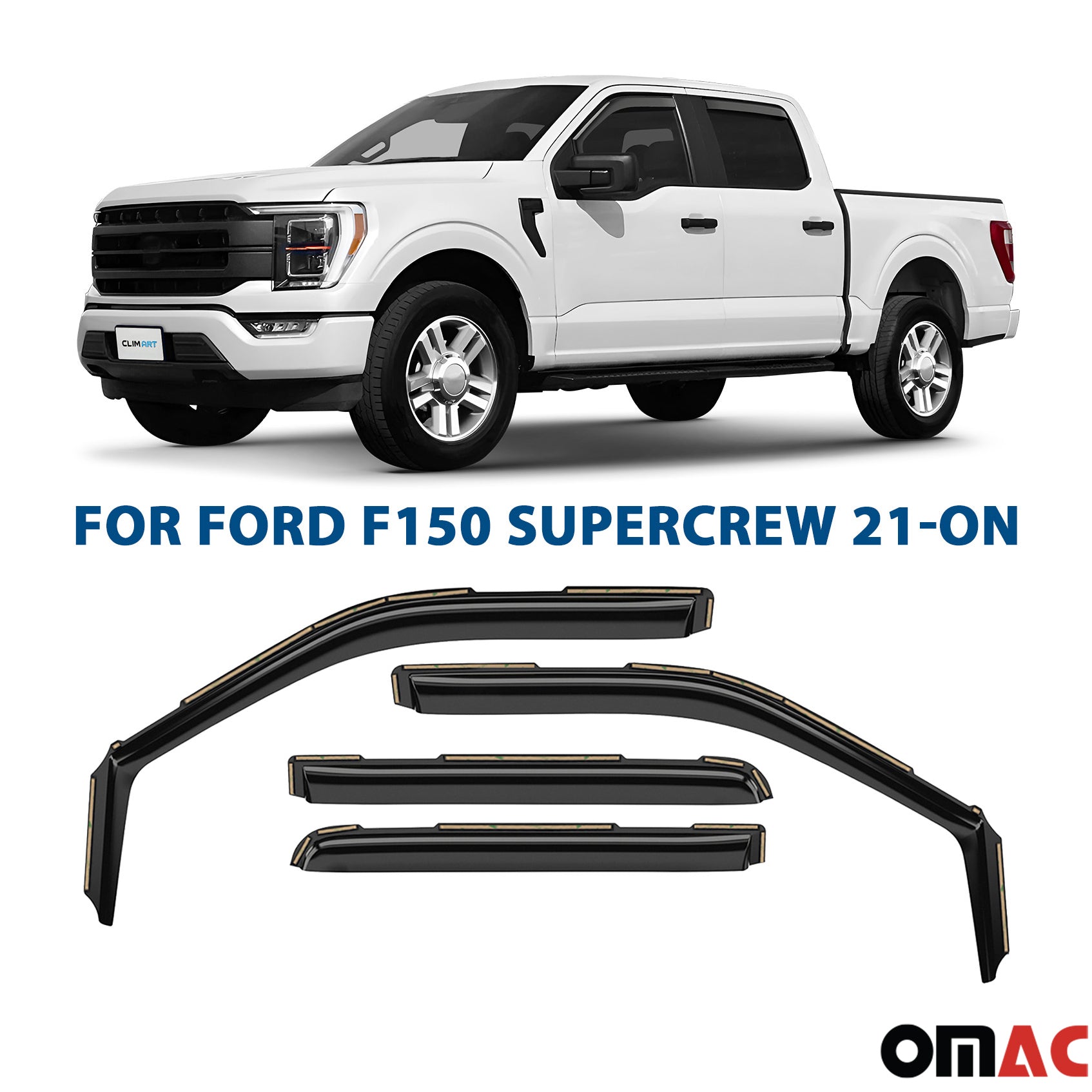 Clim Art Wind Deflectors for Ford F150 2021-2025 SuperCrew Shatterproof 4 Pcs