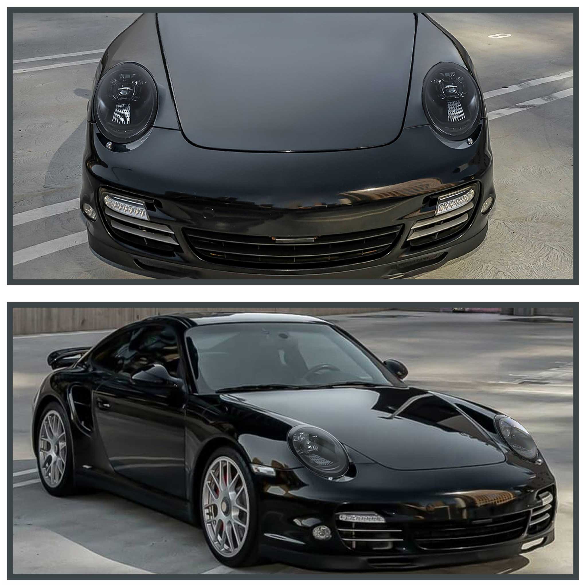 For Porsche 911 997.2 2009-2013 LED Projector DRL Headlights Matte Black Glossy Accents Clear Lens