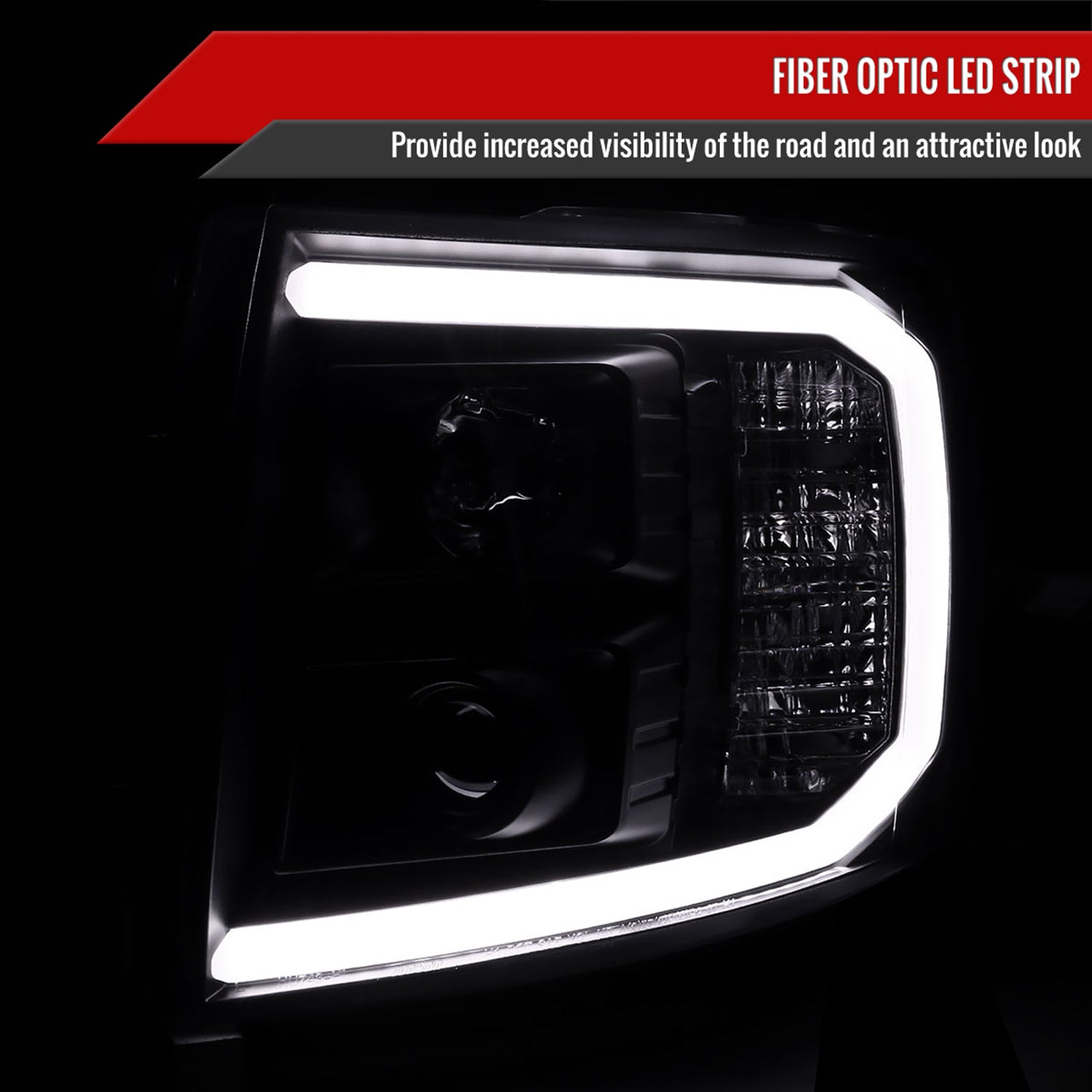 2007-2014 Chevy Silverado 1500/2500/3500HD LED CBar Projector Headlights Black