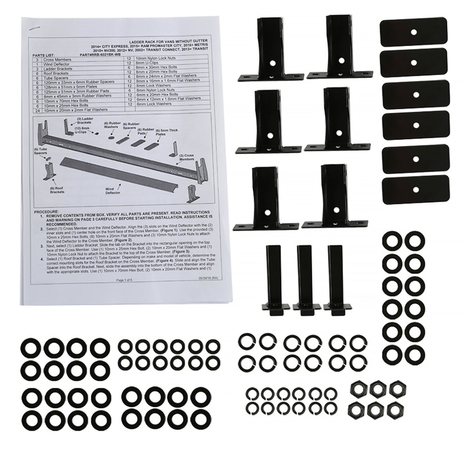 2010-2019 Ford Transit/Nissan NV Glossy Black Steel 3 Bar Roof Ladder Racks
