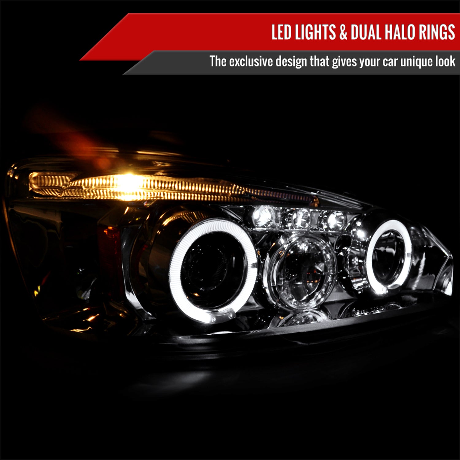 2004-2007 Chevy Malibu Dual Halo Projector Headlights Chrome/Clear Lens