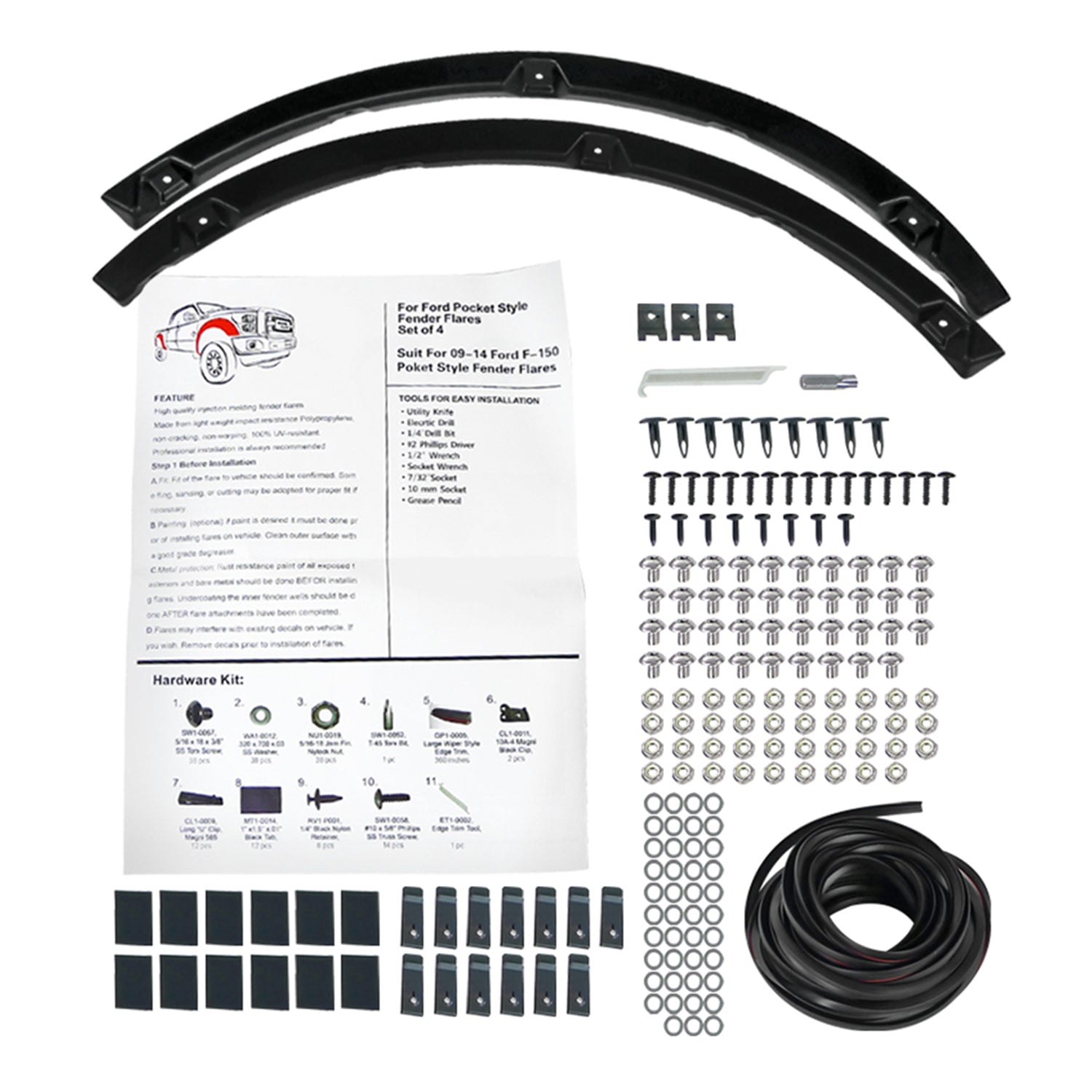 2009-2014 Ford F-150 Styleside Smooth Rivet Style Fender Flares Protector